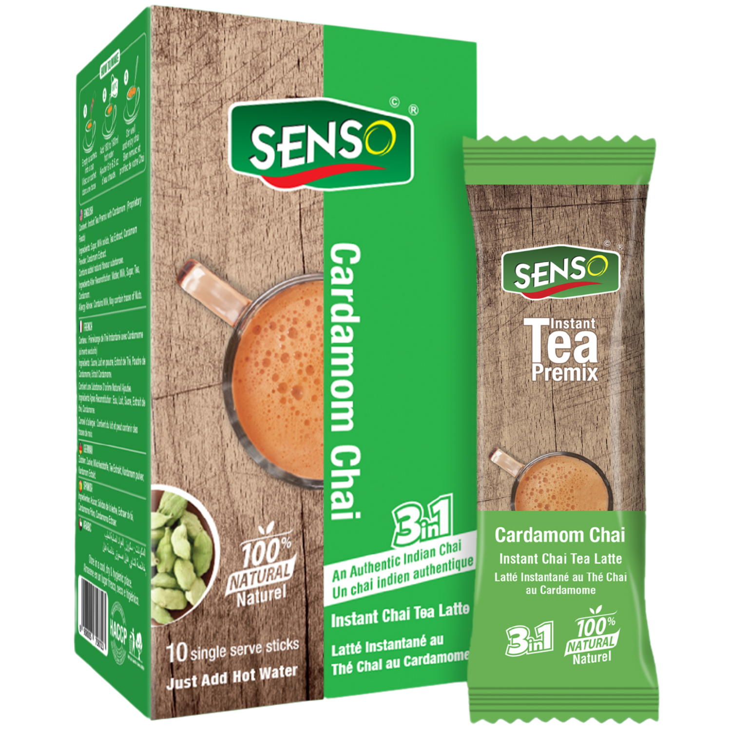 Thé chai latté instantané Senso Cardamom - Paquet de 3 (total de 30 bâtonnets)