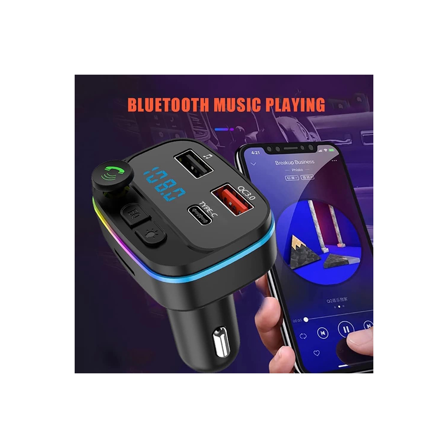 Émetteur FM Bluetooth pour l'auto d'AxGear; USB de type C; Recharge PD; Lecteur MP3 TF
