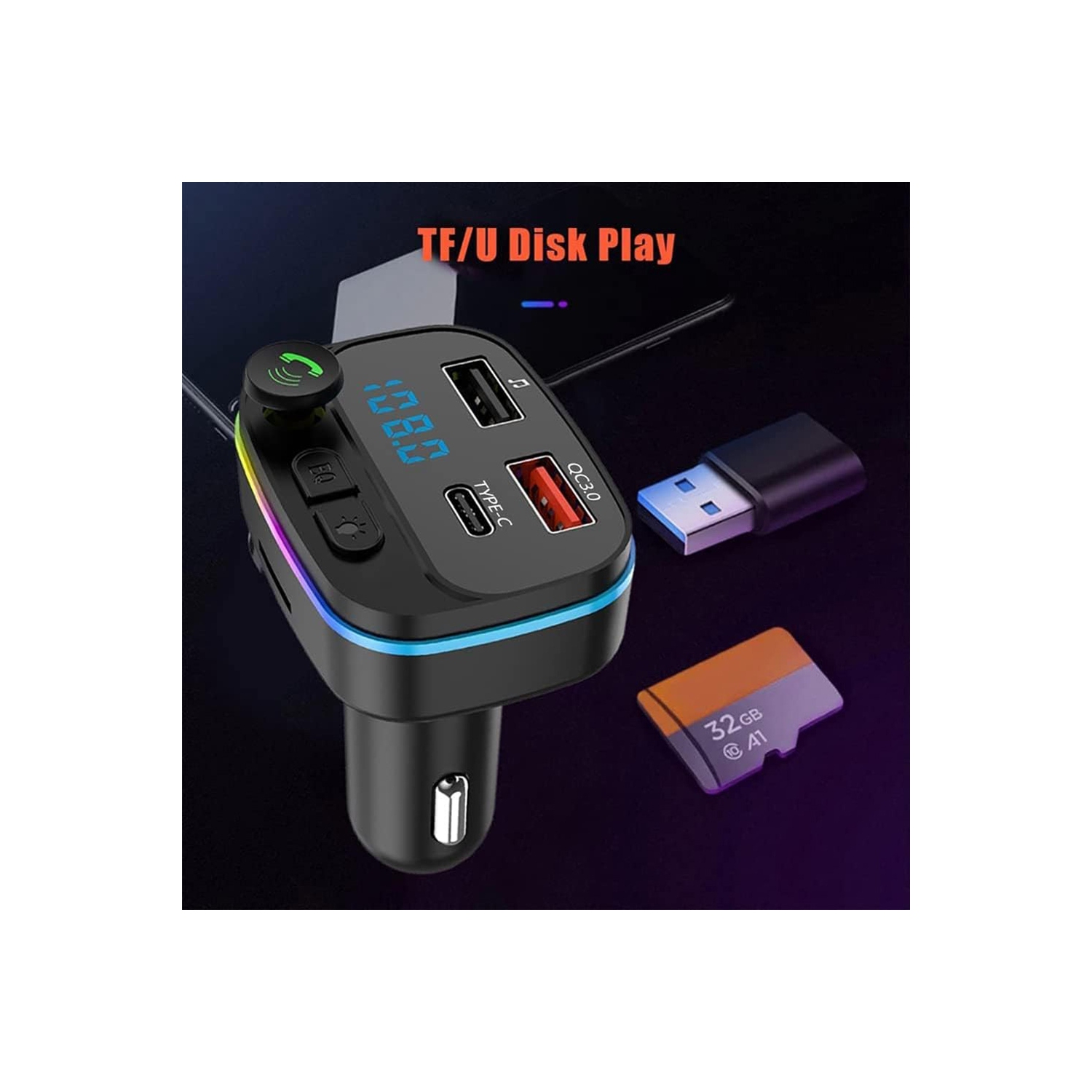 Émetteur FM Bluetooth pour l'auto d'AxGear; USB de type C; Recharge PD; Lecteur MP3 TF