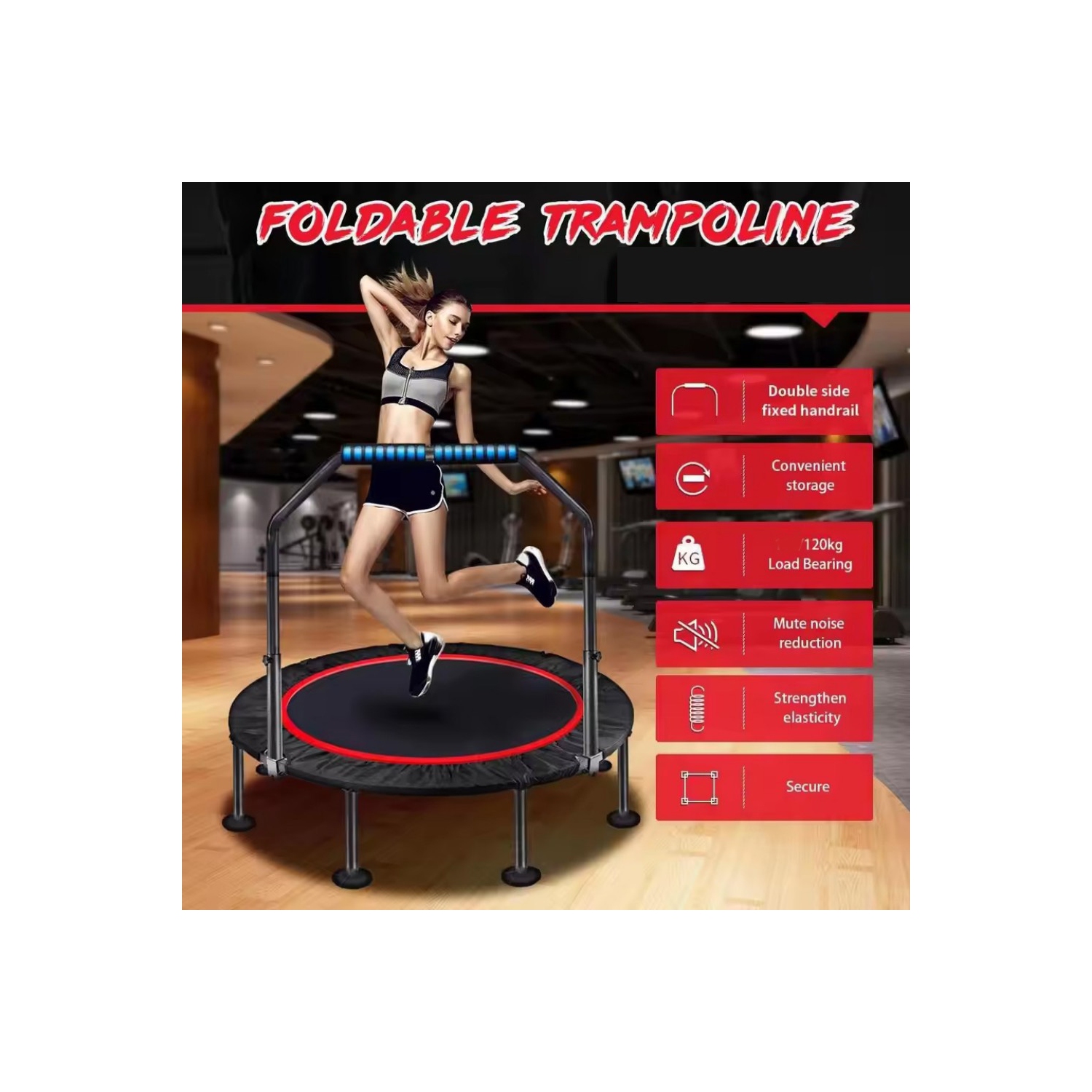 axGear Trampoline 40 Inch Indoor Outdoor Home Fitness Exercise Foldable Rebounder