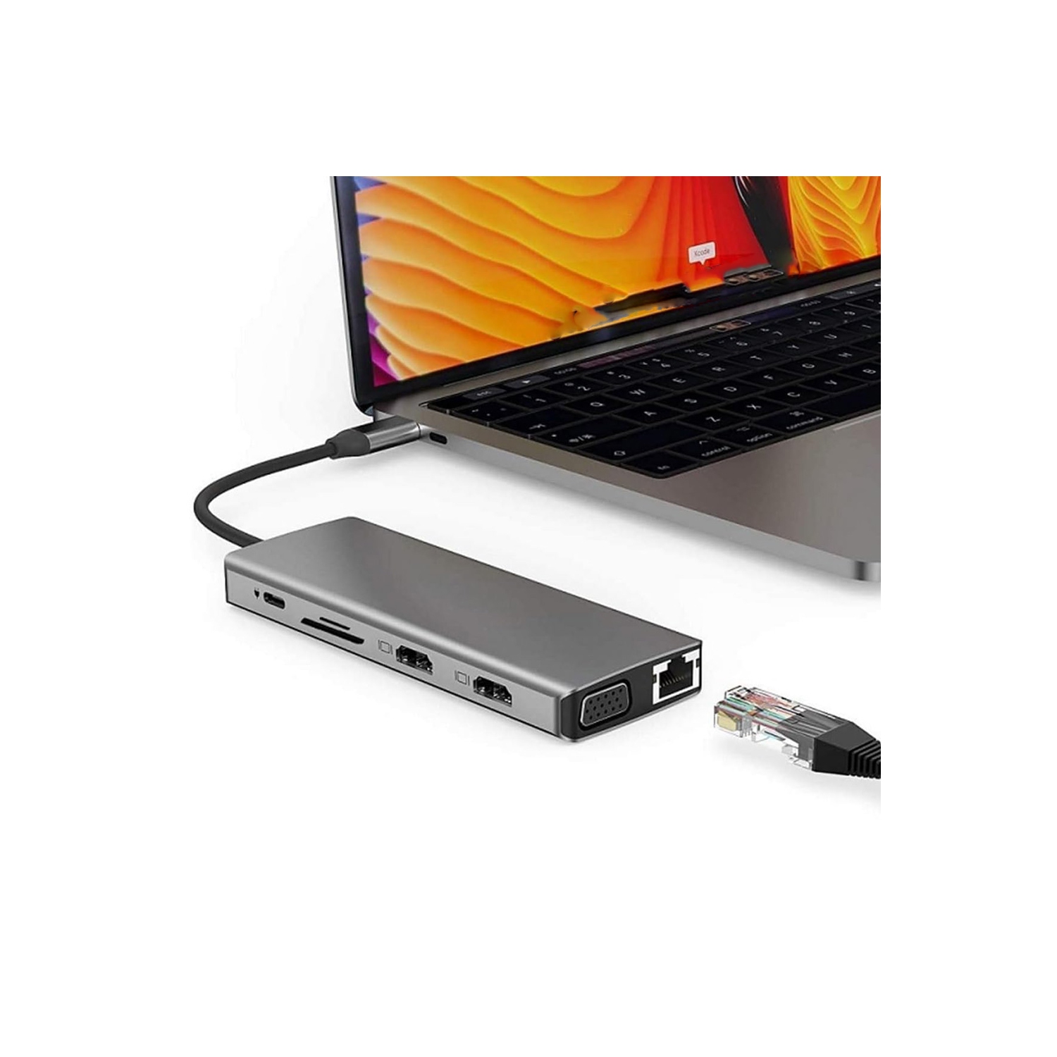 axGear USB Type C Dual HDMI VGA Adapter Card Reader USB 3.0 HUB Screen Mirror