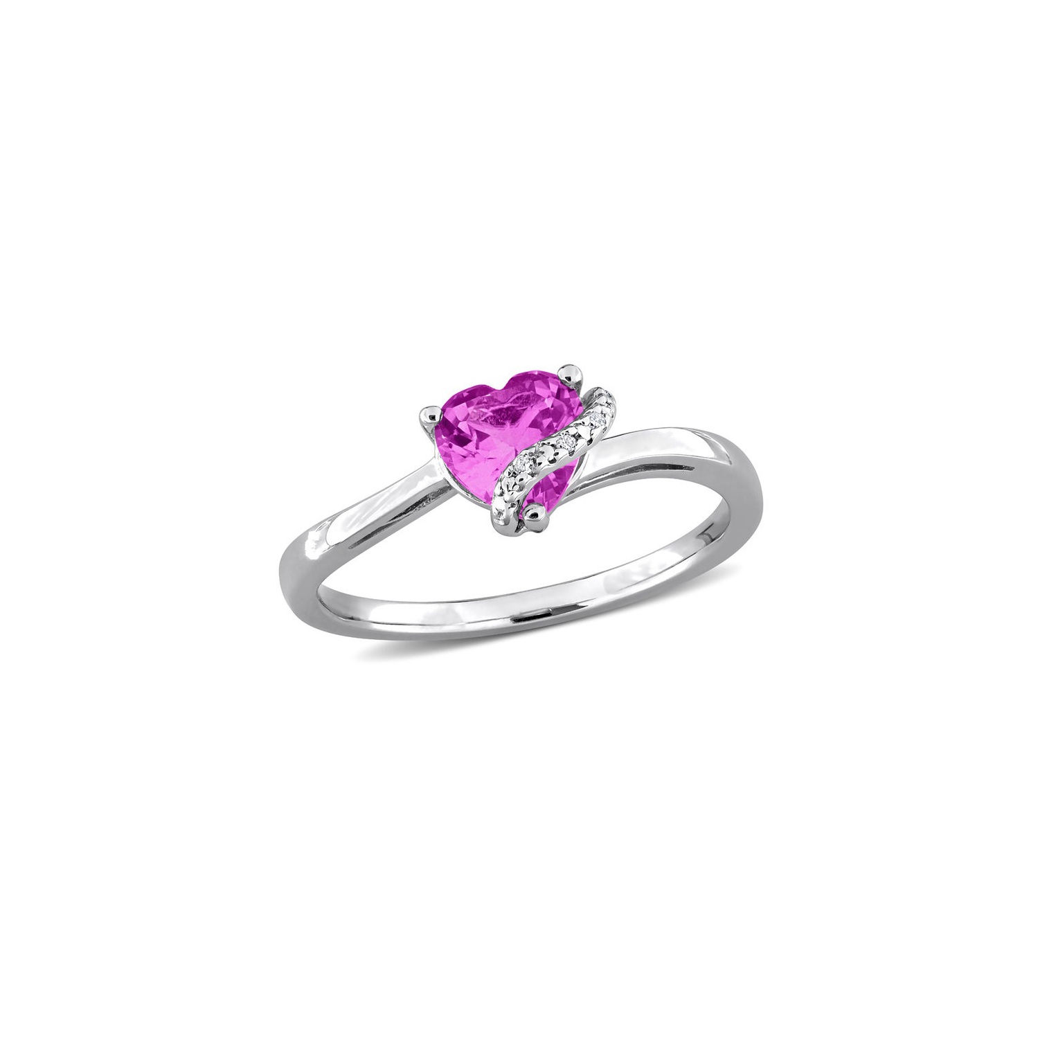 Bague en argent sterling avec coeur, saphir rose synthétique en laboratoire 1.00&nbsp;carat