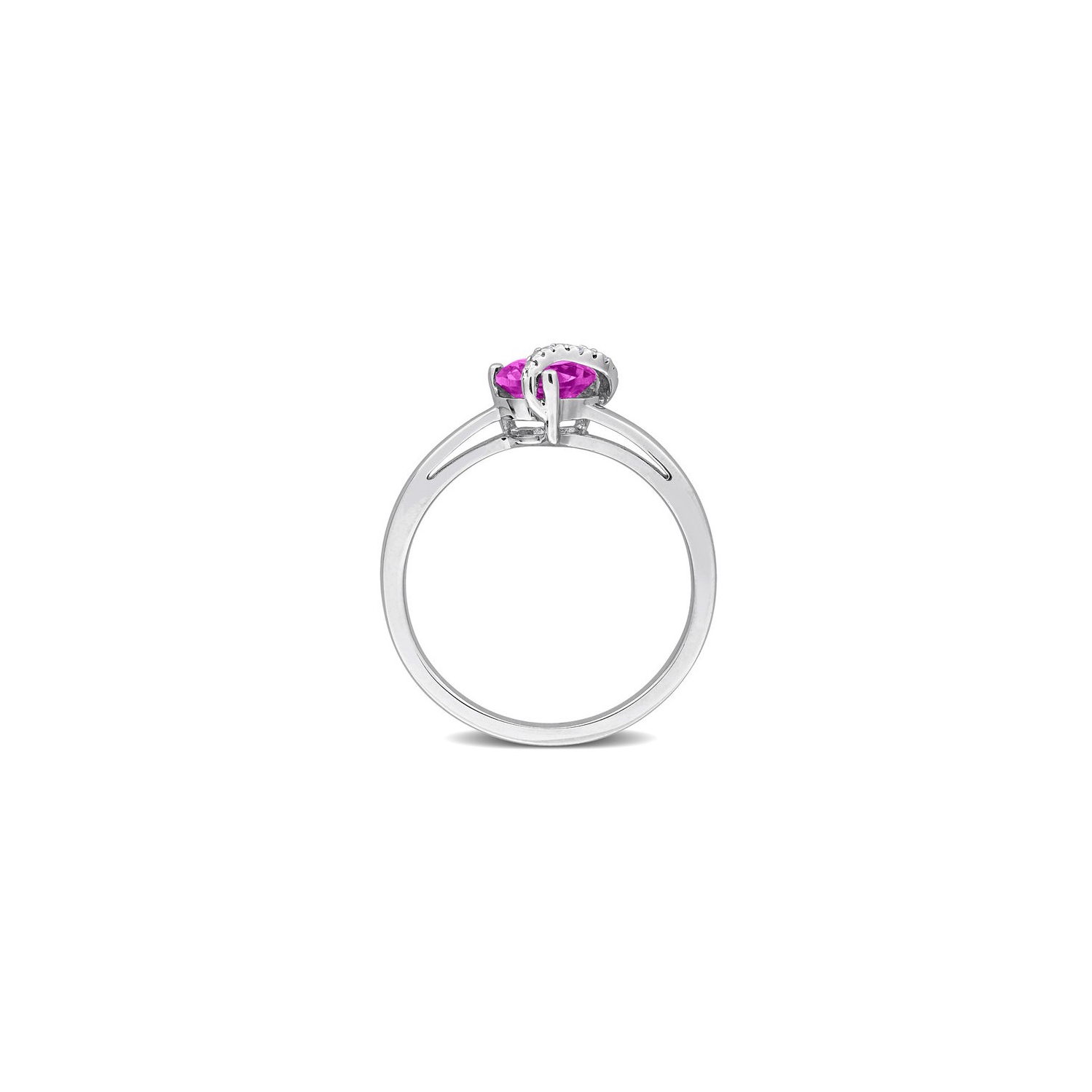 Bague en argent sterling avec coeur, saphir rose synthétique en laboratoire 1.00&nbsp;carat