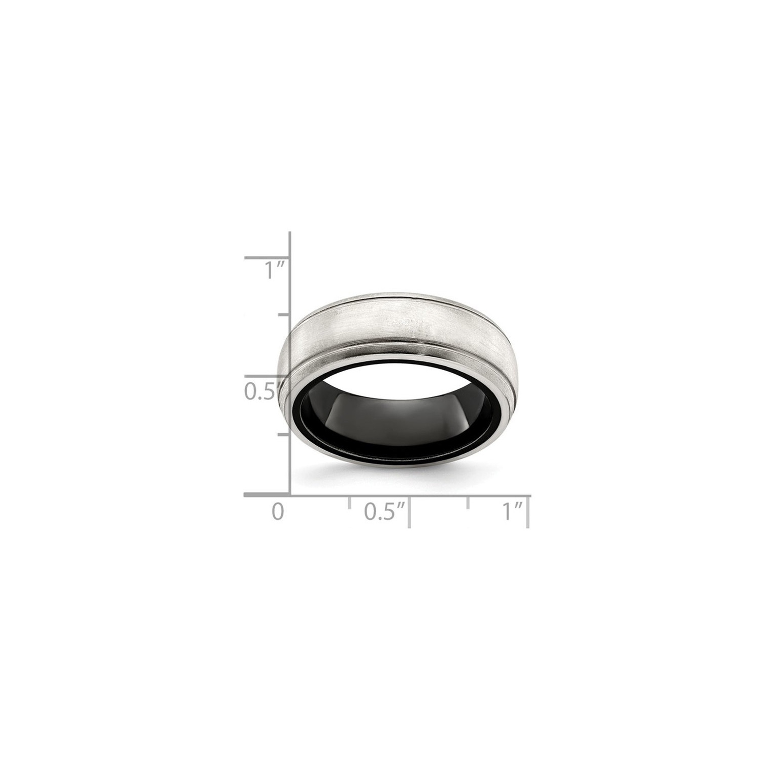 Mens Black Titanium with Silver Dome Groove Band Ring