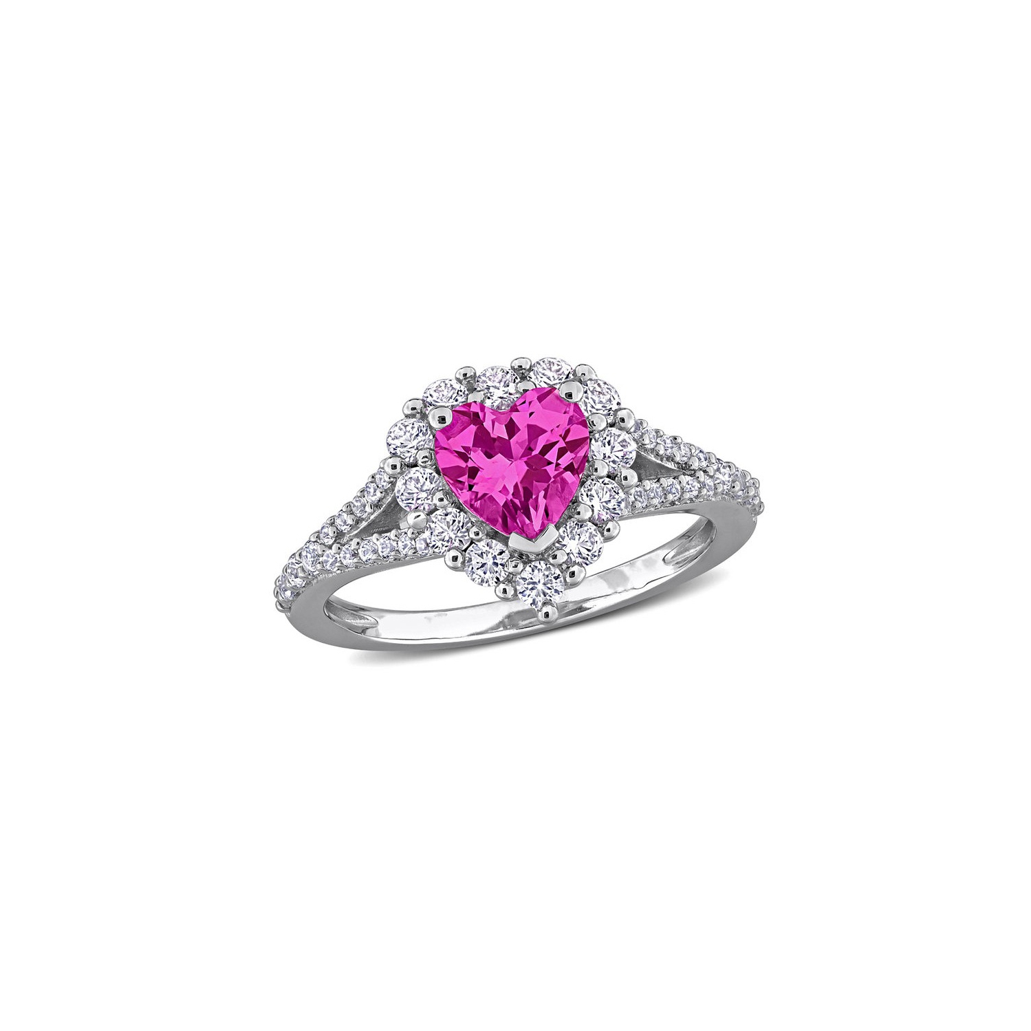 Bague en argent sterling avec saphir rose et blanc synthétique en laboratoire 2.46&nbsp;carat