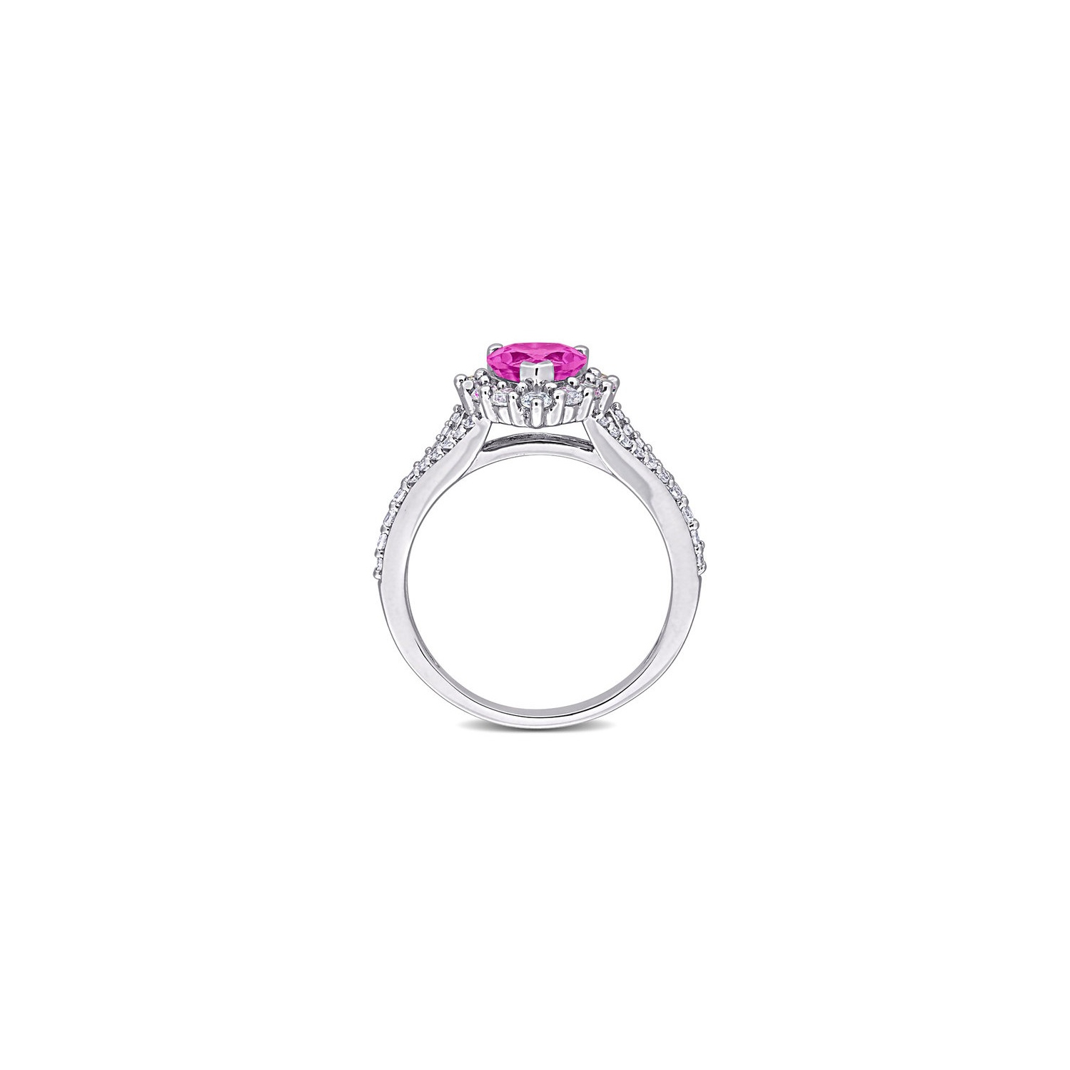 Bague en argent sterling avec saphir rose et blanc synthétique en laboratoire 2.46&nbsp;carat