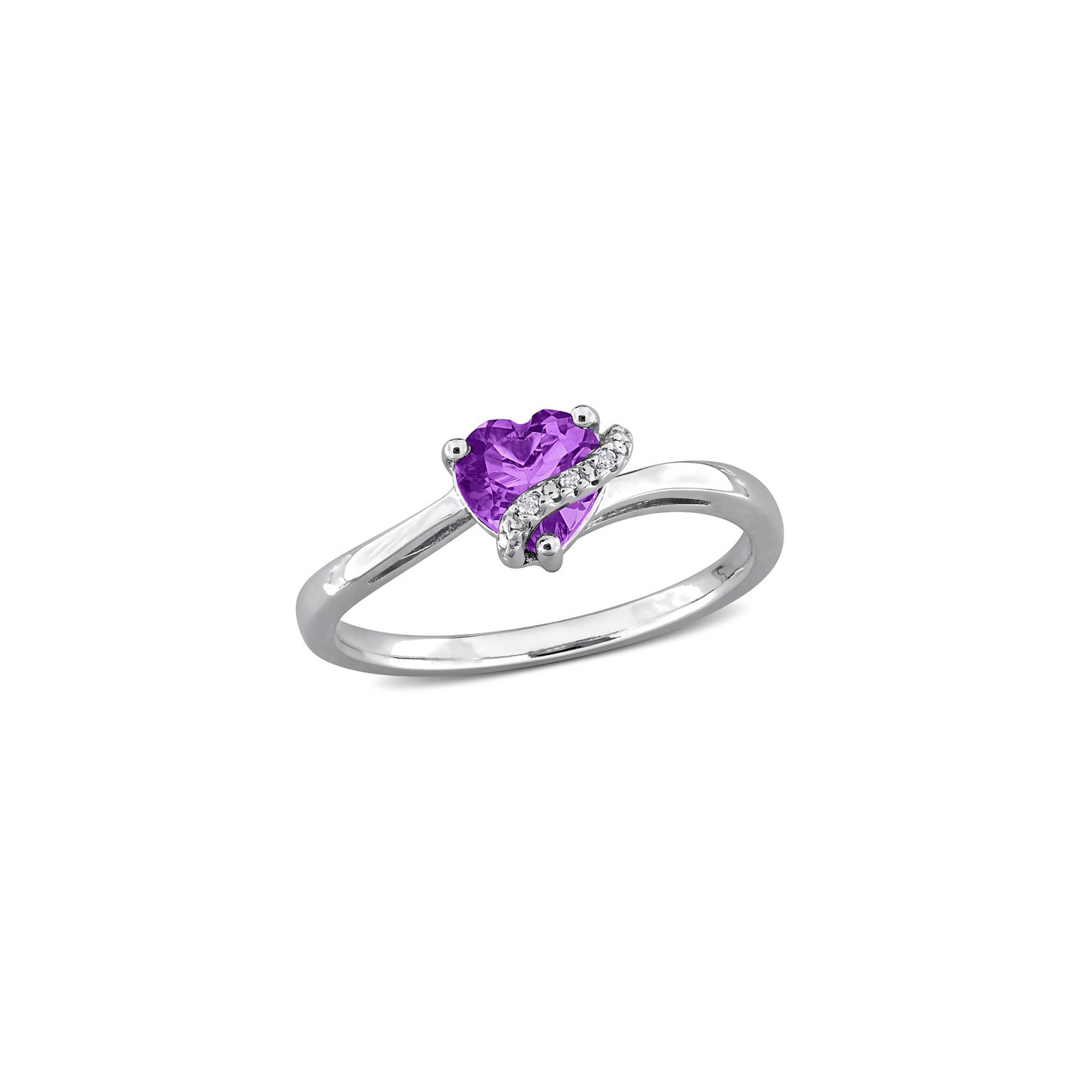 1/2 Carat Amethyst Heart Ring in Sterling Silver with Diamond Accent