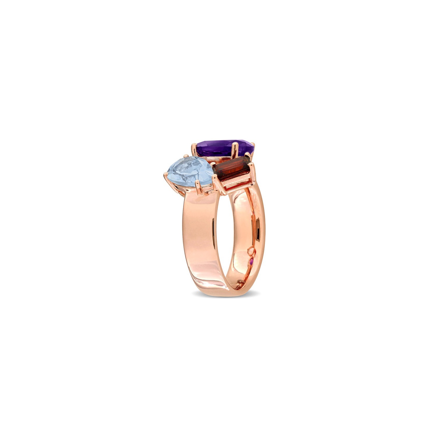 4.70 Carat African Amethyst, Blue Topaz and Garnet Open Ring in Rose Sterling Silver