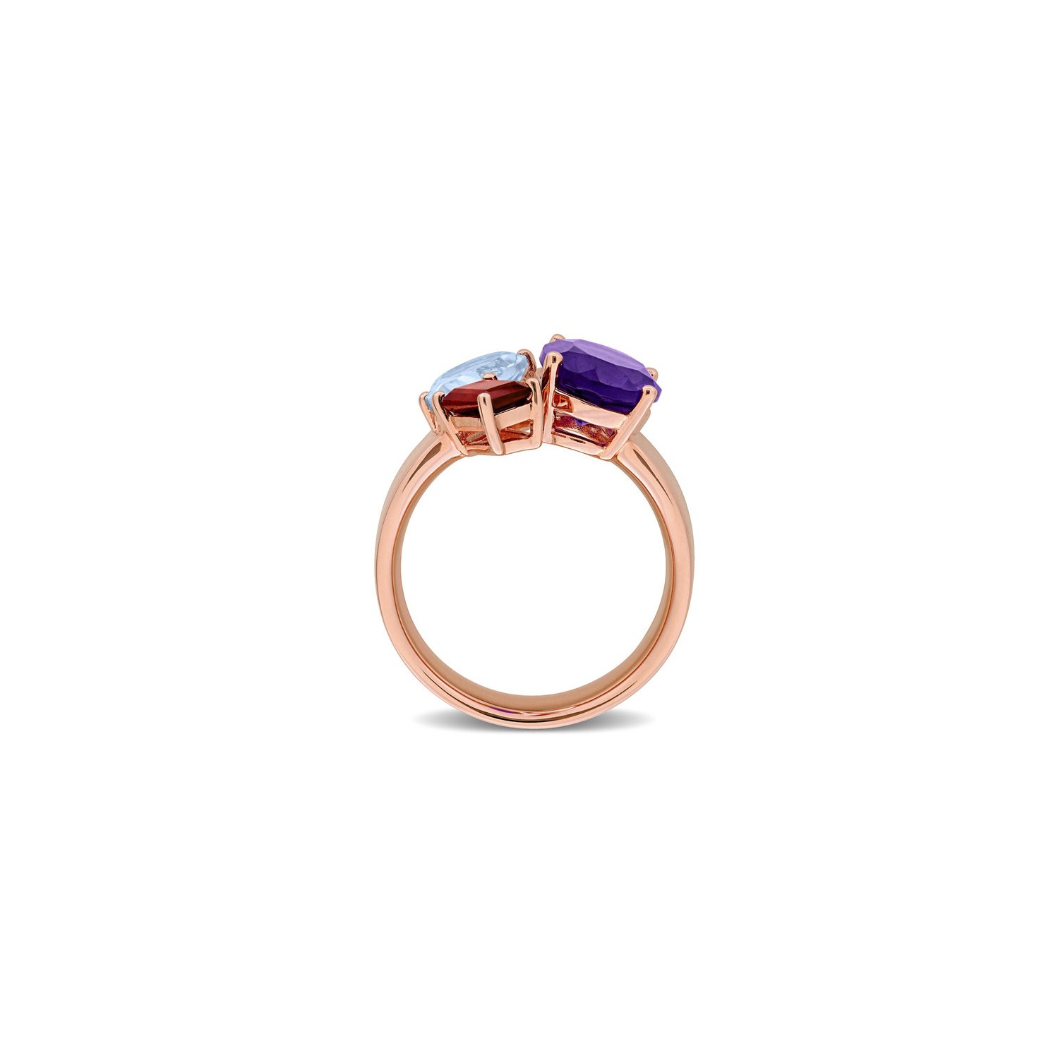 4.70 Carat African Amethyst, Blue Topaz and Garnet Open Ring in Rose Sterling Silver