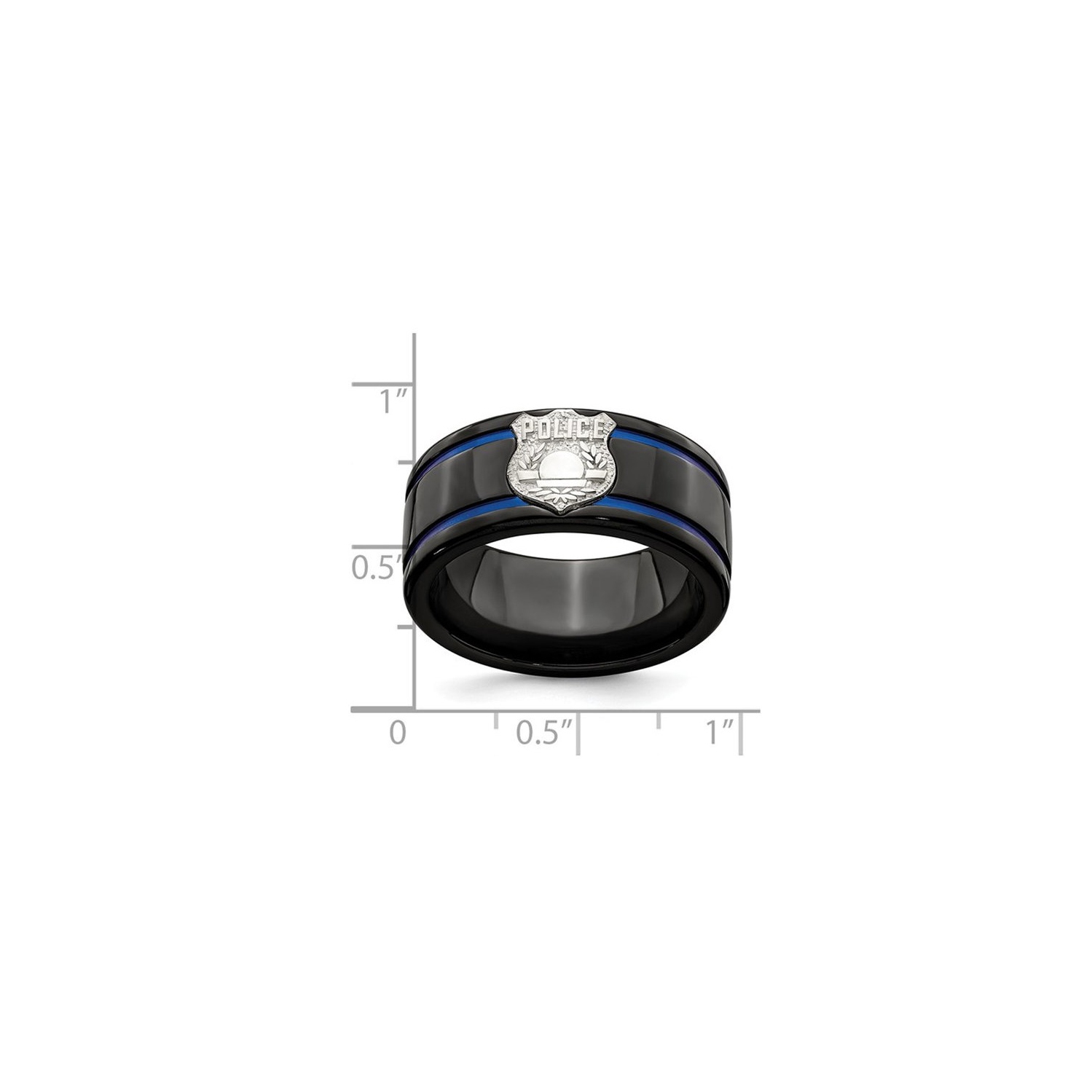 Mens Black Titanium with Silver Police Shield Band Ring