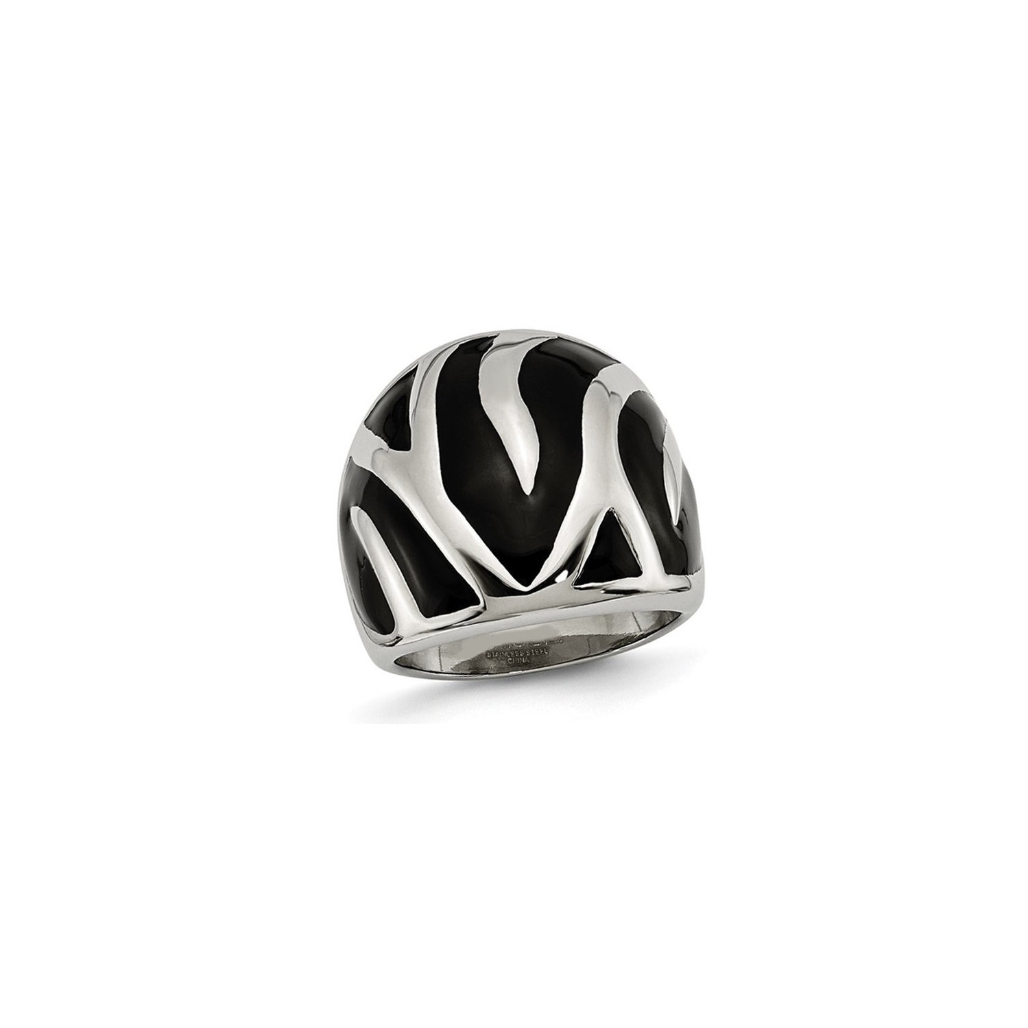 Black Eamel Stainless Steel Zebra Polished Ring