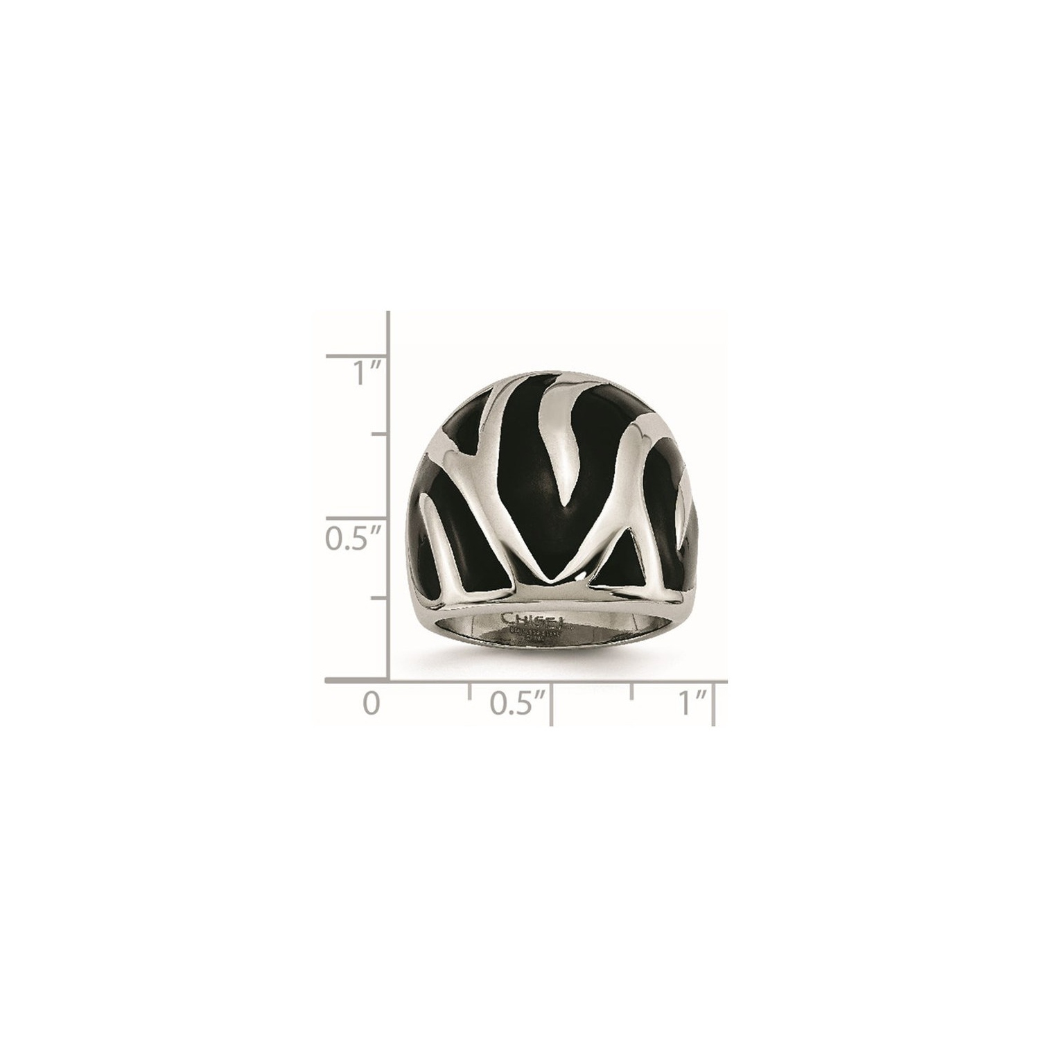 Black Eamel Stainless Steel Zebra Polished Ring