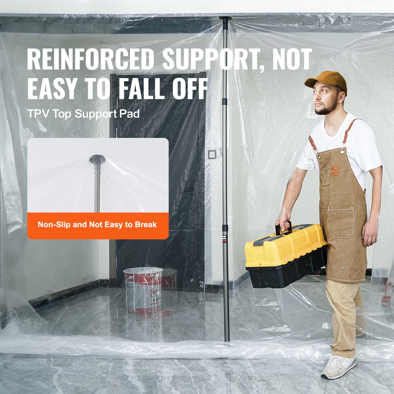 VEVOR 10 Ft Dust Barrier Poles, Carry Bag, Poles with 4 Telescoping Poles, and 32.8x13.12 Ft Plastic Film, for Interior Decoration and Painting