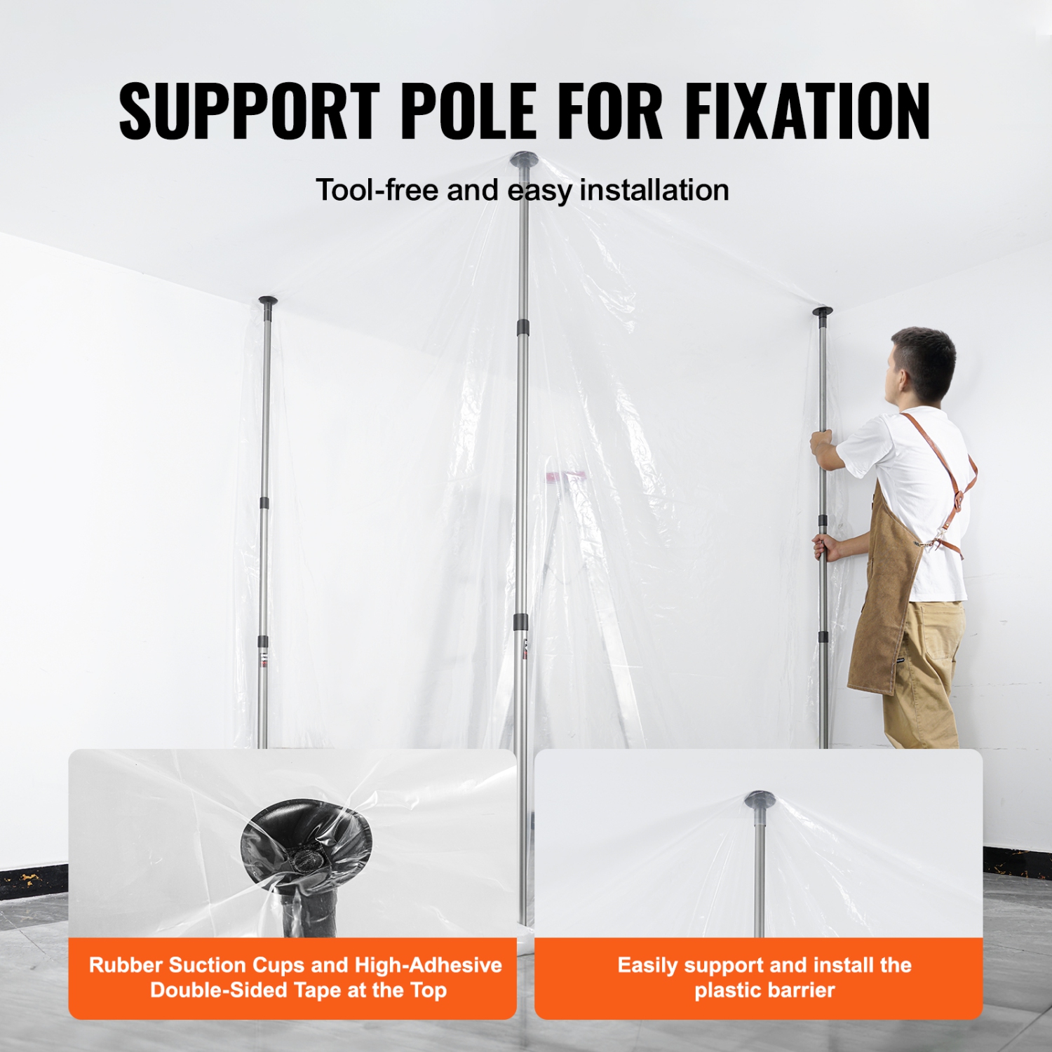 VEVOR 10 Ft Dust Barrier Poles, Carry Bag, Poles with 4 Telescoping Poles, and 32.8x13.12 Ft Plastic Film, for Interior Decoration and Painting