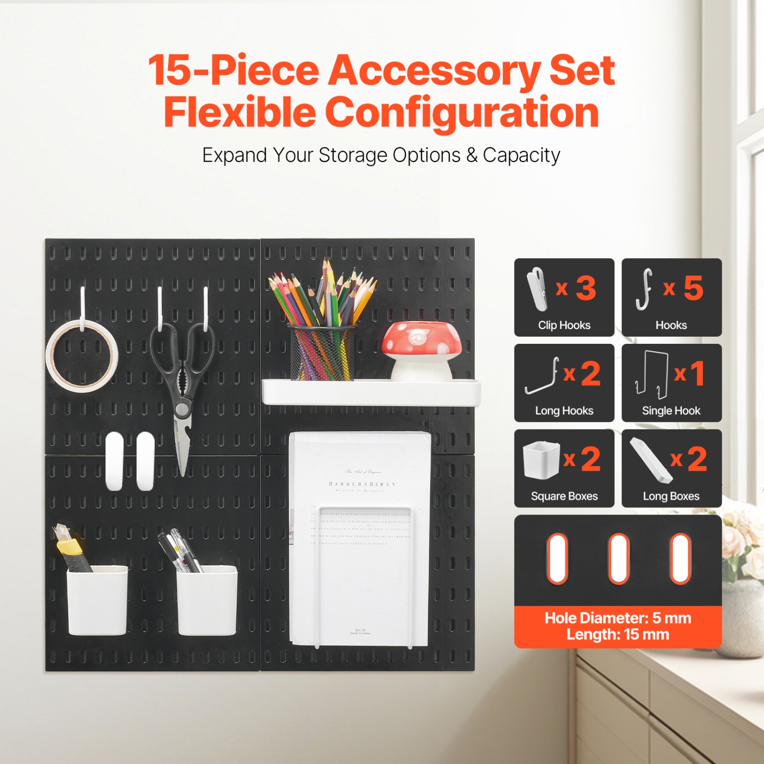 VEVOR 11" x 11" Pegboard Combination Kit, Plastic Pegboard, 4 Panels, Peg Board Wall Organizer Kit with Accessories, for Garage Tool Storage Kitchen