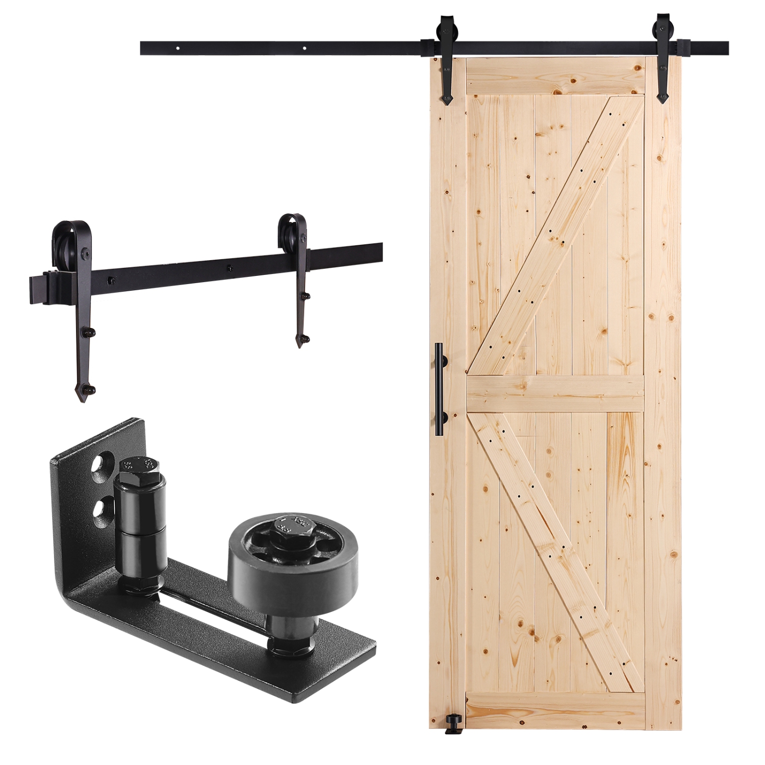 VEVOR 30" x 84" Barn Door and Hardware Kit, Wood Sliding Barn Door, Smoothly and Quietly, Barn Door Kit with 8-in-1 Floor Guide and Door Handle,