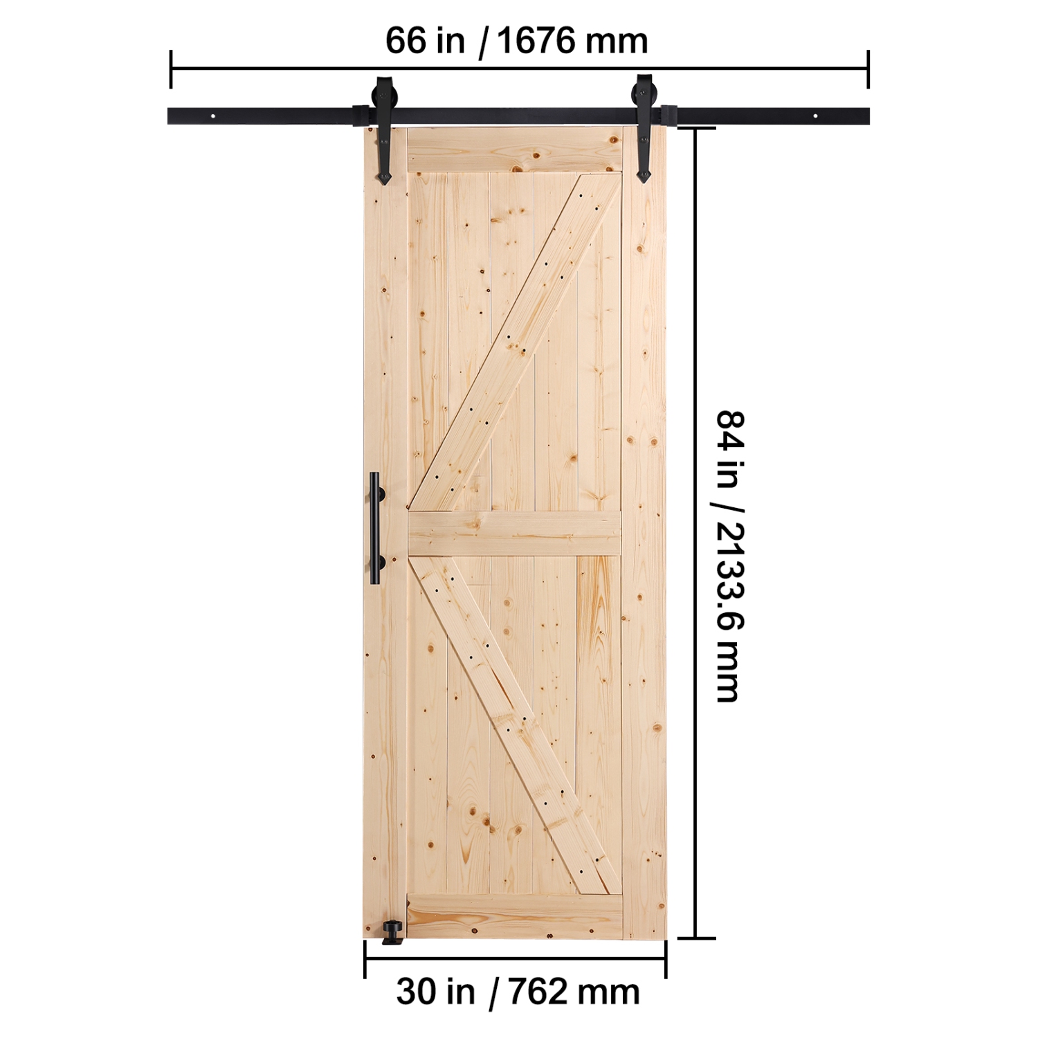 VEVOR 30" x 84" Barn Door and Hardware Kit, Wood Sliding Barn Door, Smoothly and Quietly, Barn Door Kit with 8-in-1 Floor Guide and Door Handle,
