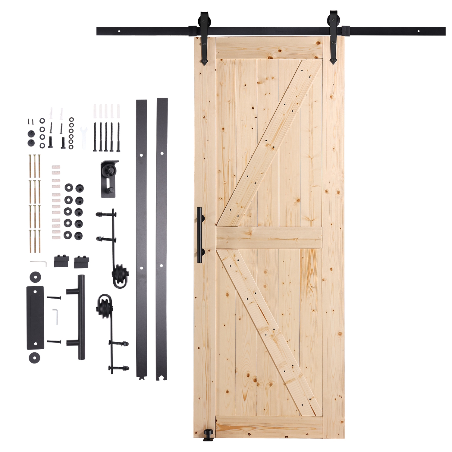 VEVOR 30" x 84" Barn Door and Hardware Kit, Wood Sliding Barn Door, Smoothly and Quietly, Barn Door Kit with 8-in-1 Floor Guide and Door Handle,