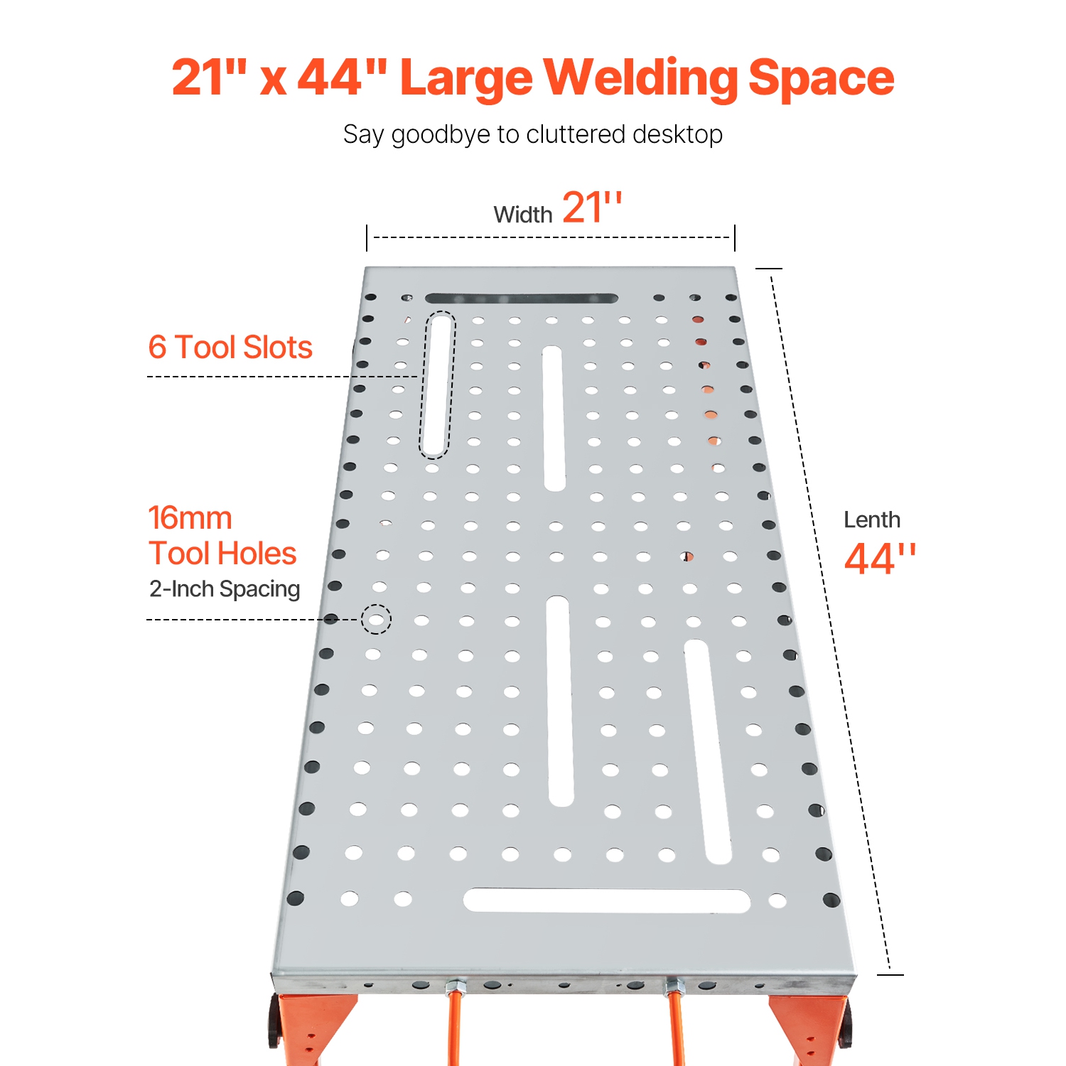 VEVOR 44" x 21" Foldable Welding Table, 500LBS Capacity Welding Workbench with 4-Level Adjustable Height,Carbon Steel Work Bench with 6 Tool Slots &