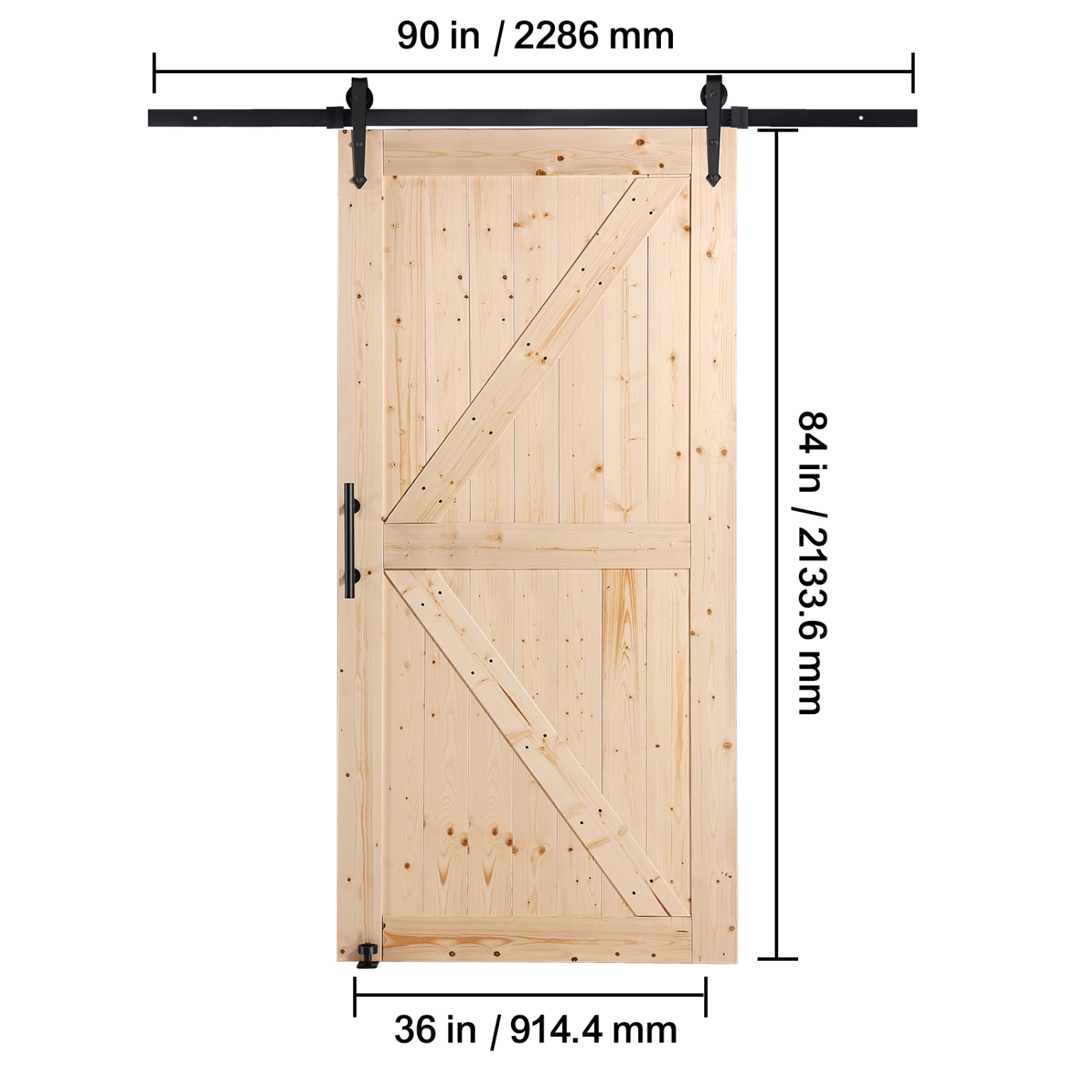 VEVOR 42" x 84" Barn Door and Hardware Kit, Wood Sliding Barn Door, Smoothly and Quietly, Barn Door Kit with 8-in-1 Floor Guide and Door Handle,