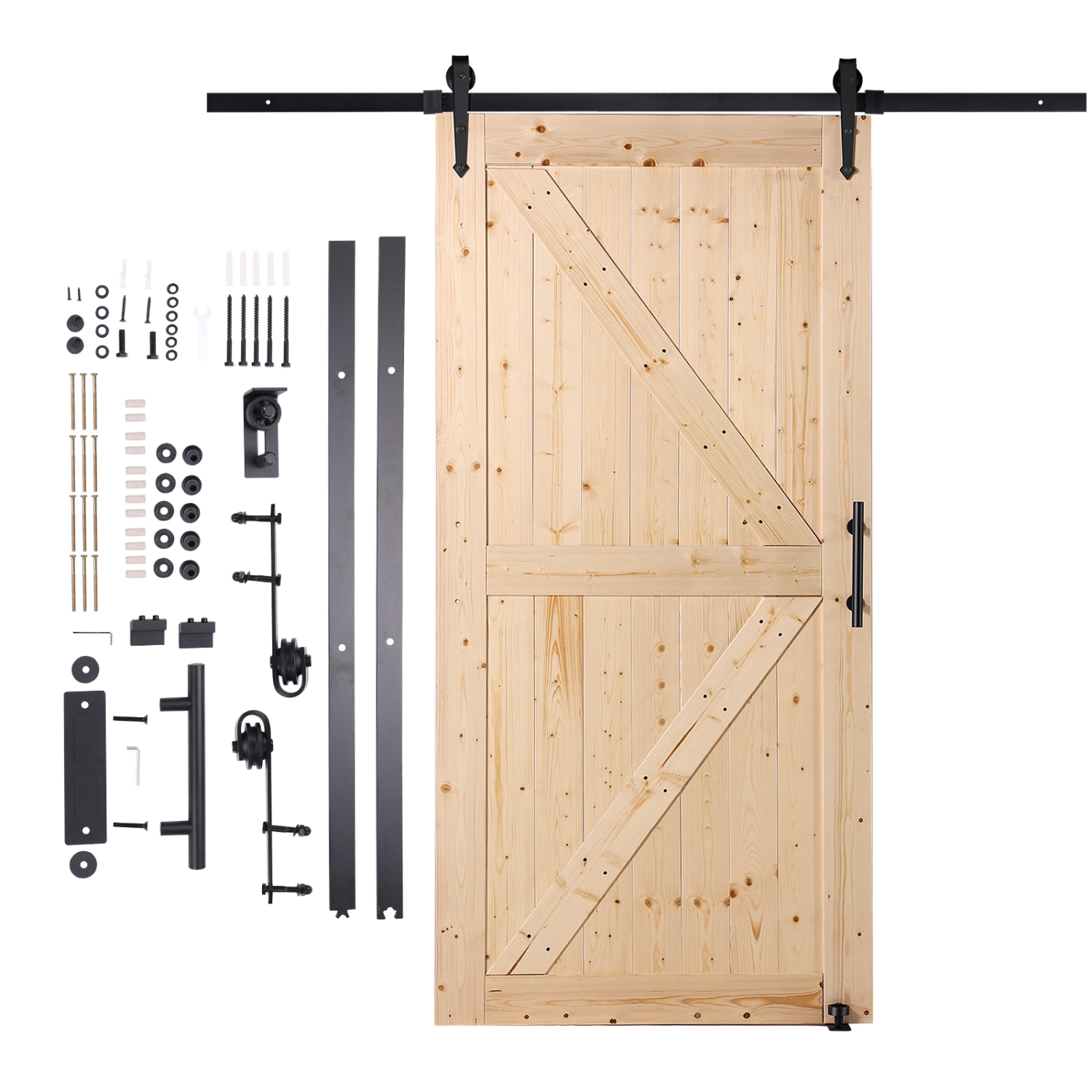 VEVOR 42" x 84" Barn Door and Hardware Kit, Wood Sliding Barn Door, Smoothly and Quietly, Barn Door Kit with 8-in-1 Floor Guide and Door Handle,