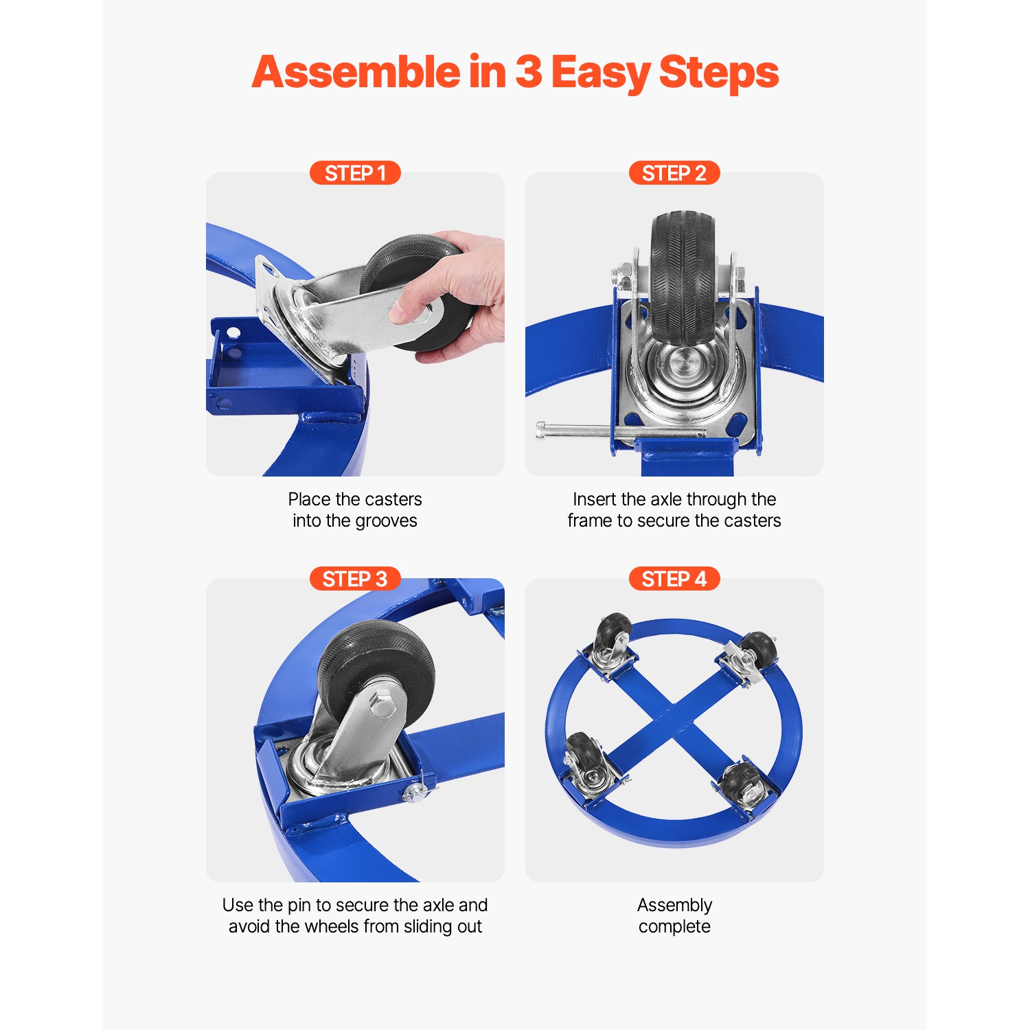 VEVOR 55 Gallon Drum Dolly, 2000 lbs Capacity, Barrel Dolly with Cross Braces and 4 Swivel Caster Wheels, Non Tipping Hand Truck Capacity Dollies for