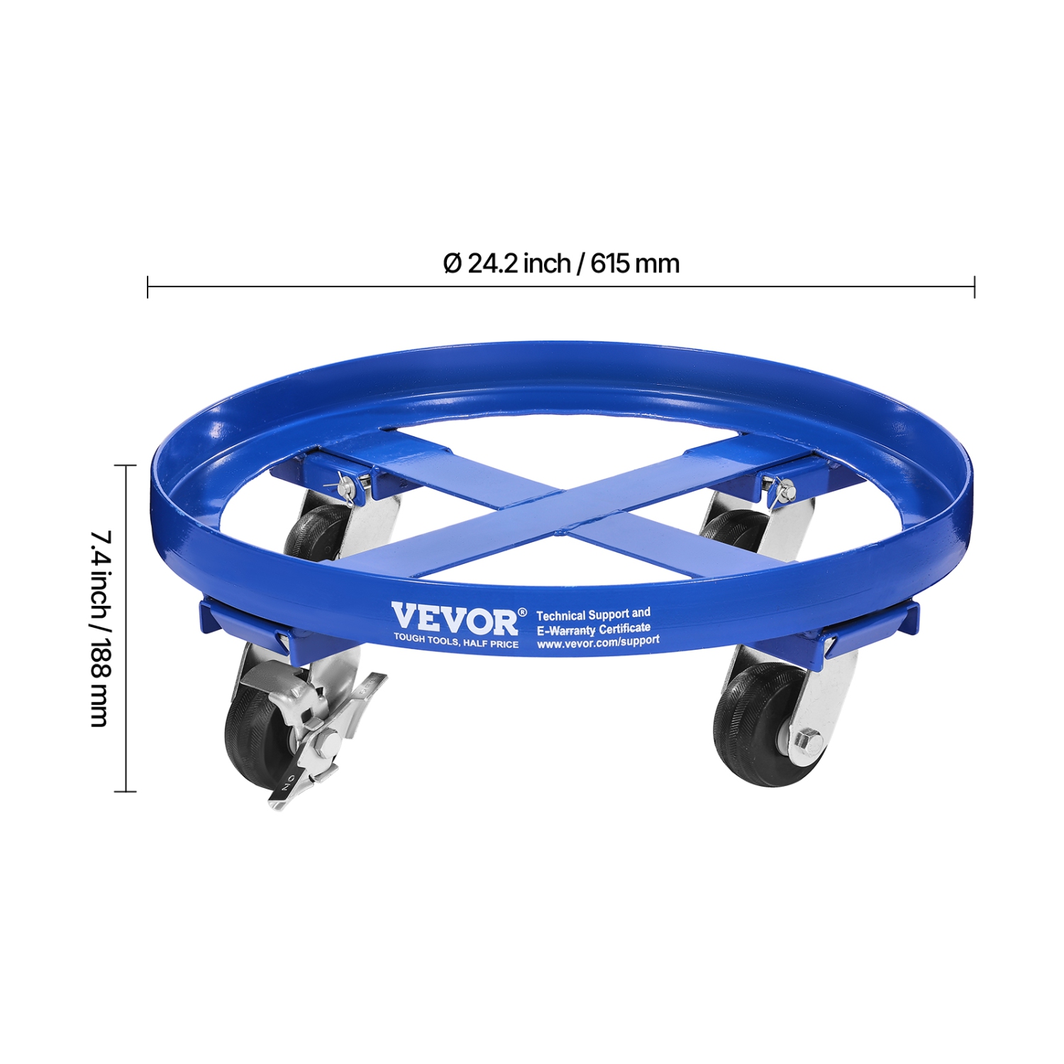 VEVOR 55 Gallon Drum Dolly, 2000 lbs Capacity, Barrel Dolly with Cross Braces and 4 Swivel Caster Wheels, Non Tipping Hand Truck Capacity Dollies for