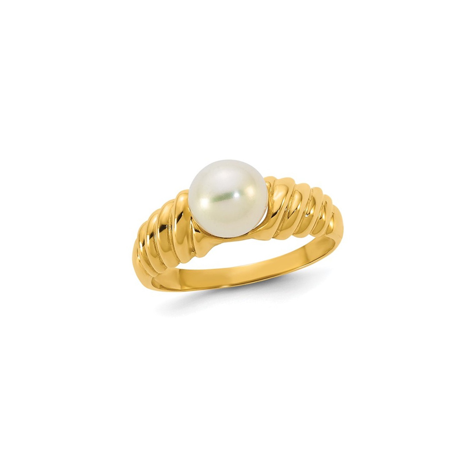 Bague en or jaune 14 K à 6 perles d'eau douce blanches de culture festonnées 7&nbsp;mm