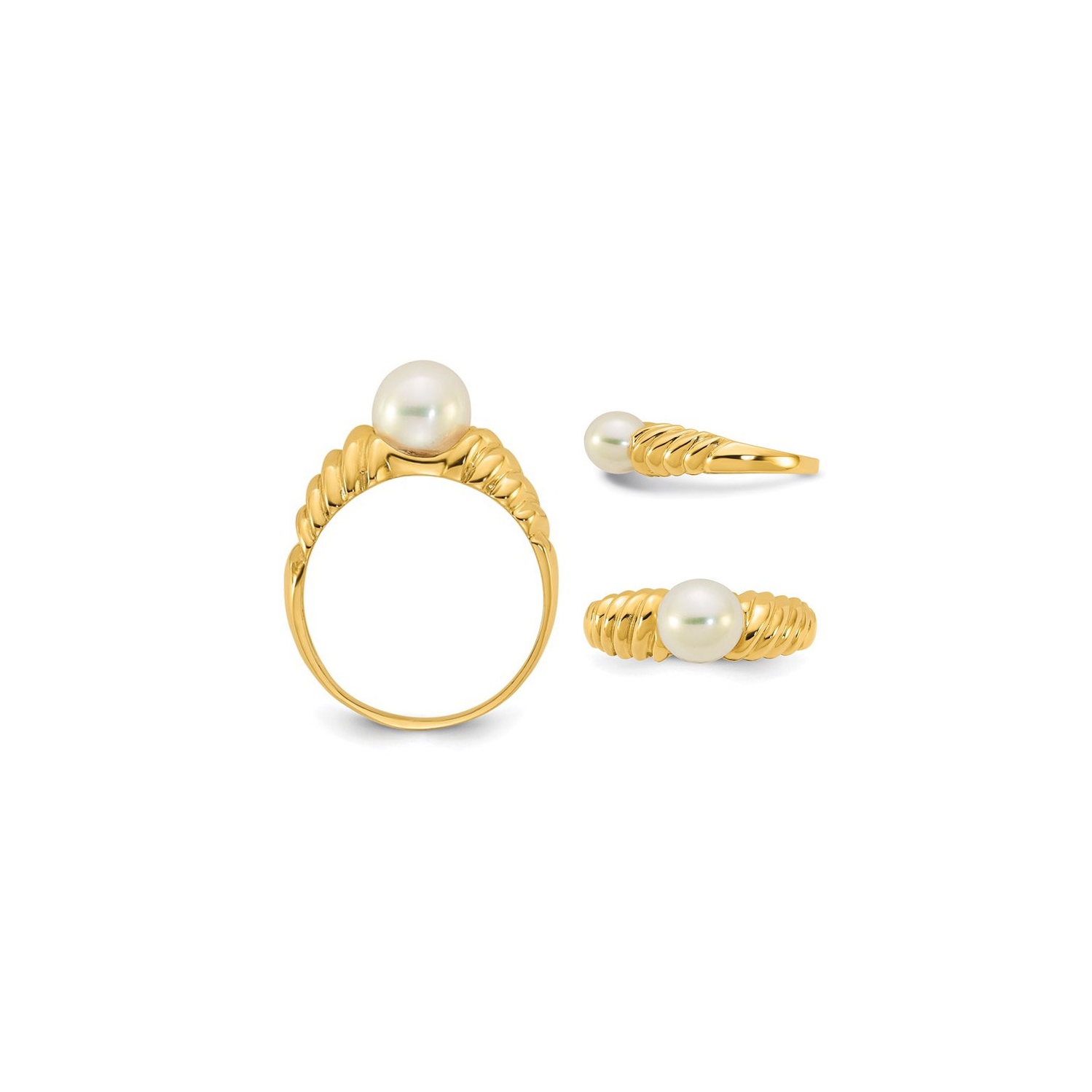 Bague en or jaune 14 K à 6 perles d'eau douce blanches de culture festonnées 7&nbsp;mm