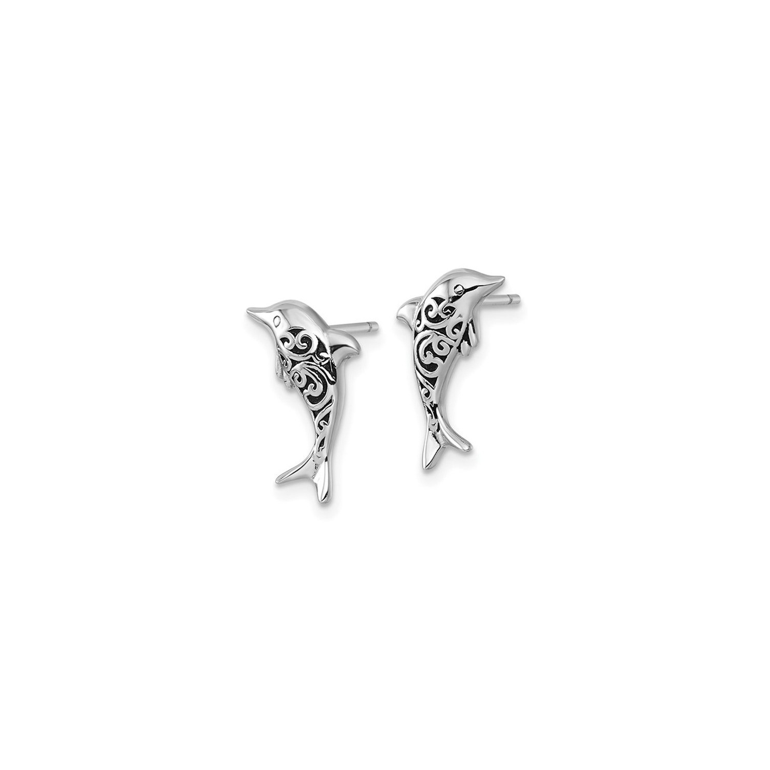 Sterling Silver Filigree Dolphin Charm Earrings