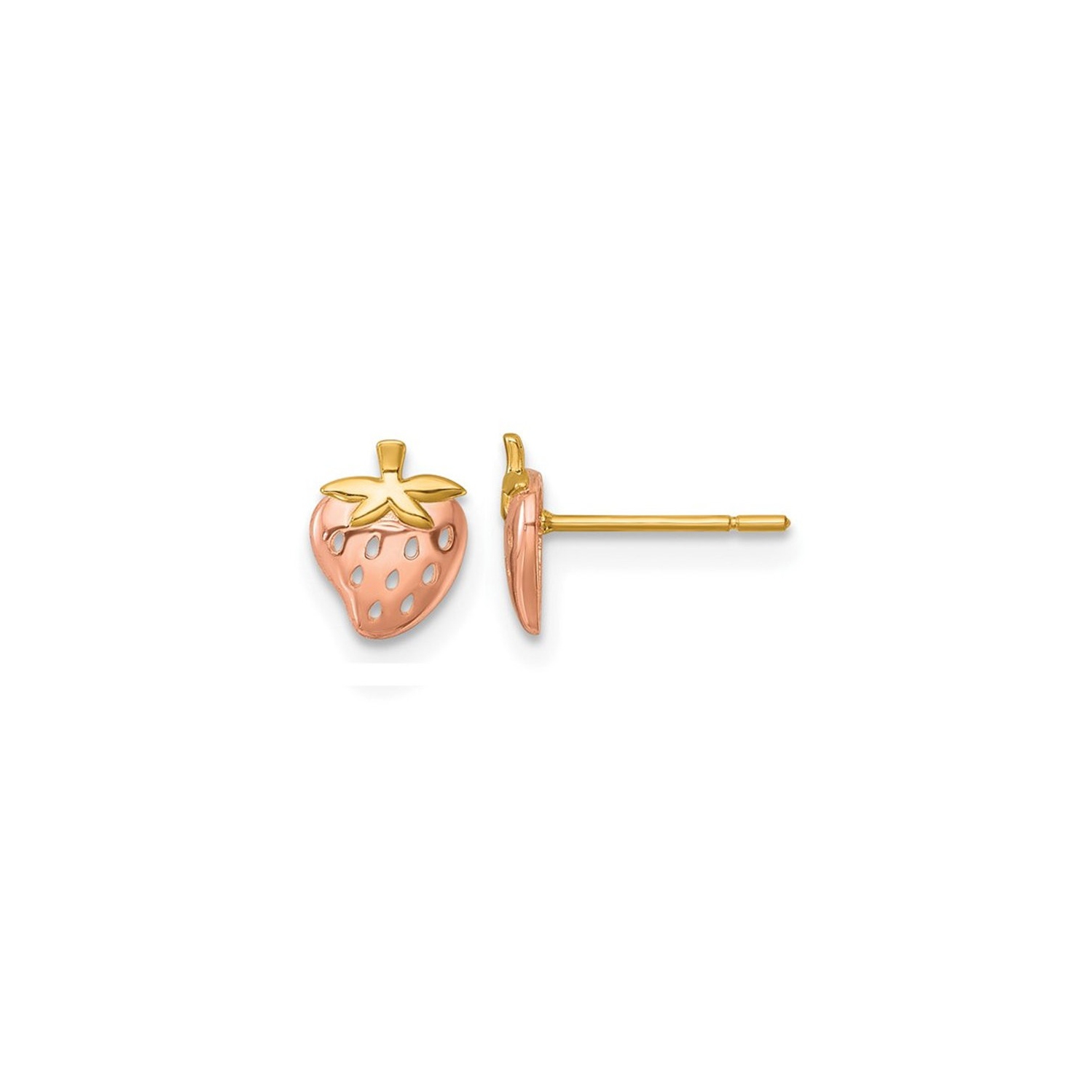 Small 14K Rose Gold Strawberry Charm Post Earrings