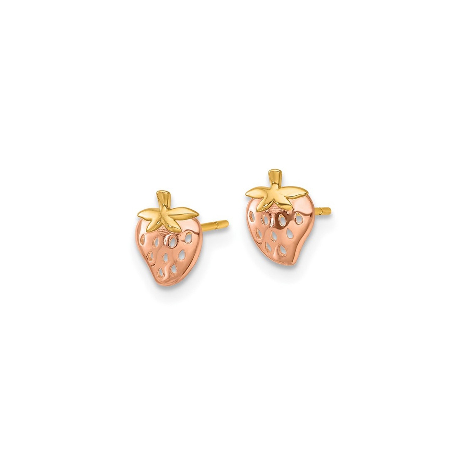 Small 14K Rose Gold Strawberry Charm Post Earrings