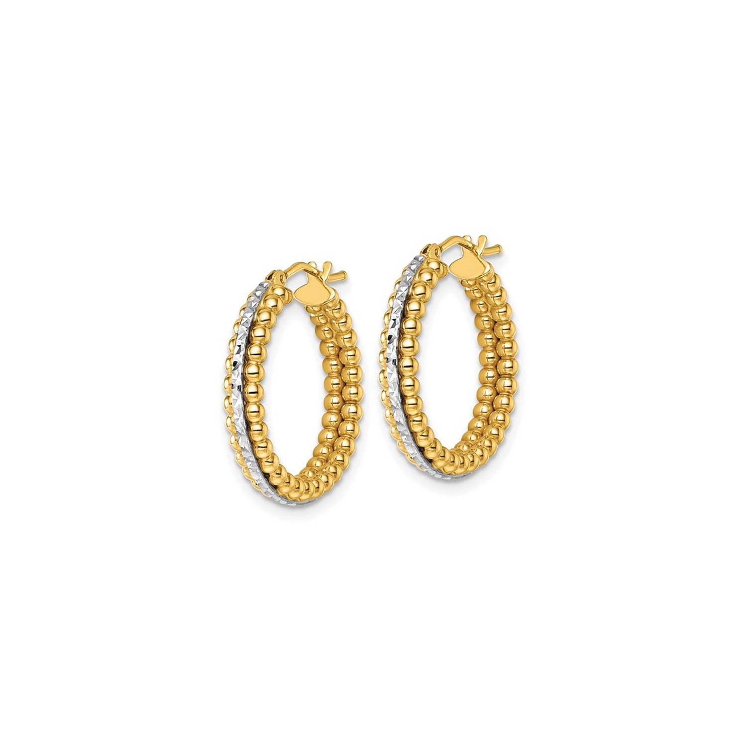 14K Yellow and White Gold Beaded Hoop Earrings