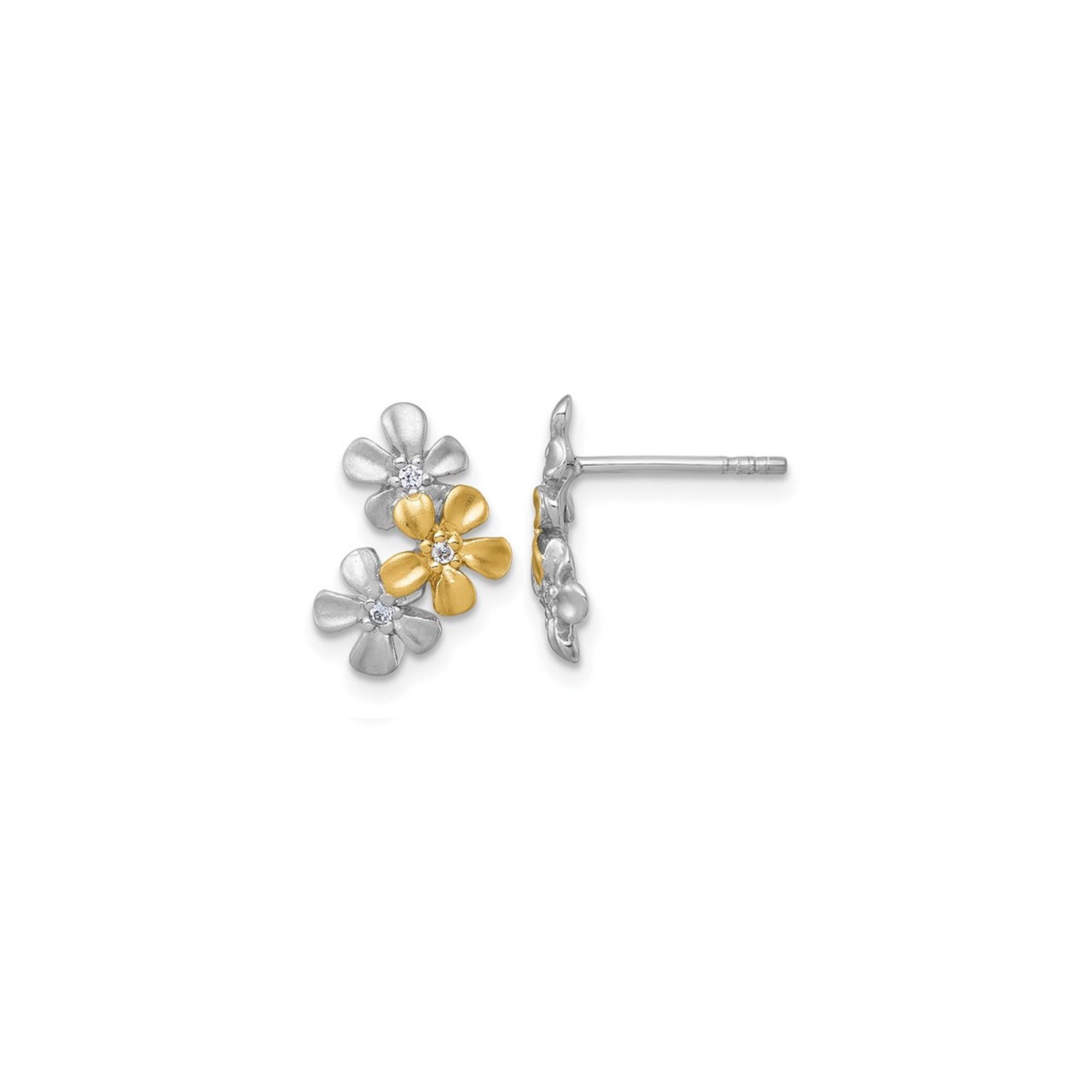 Yellow Plated Sterling Silver Three Flower Post Earrings