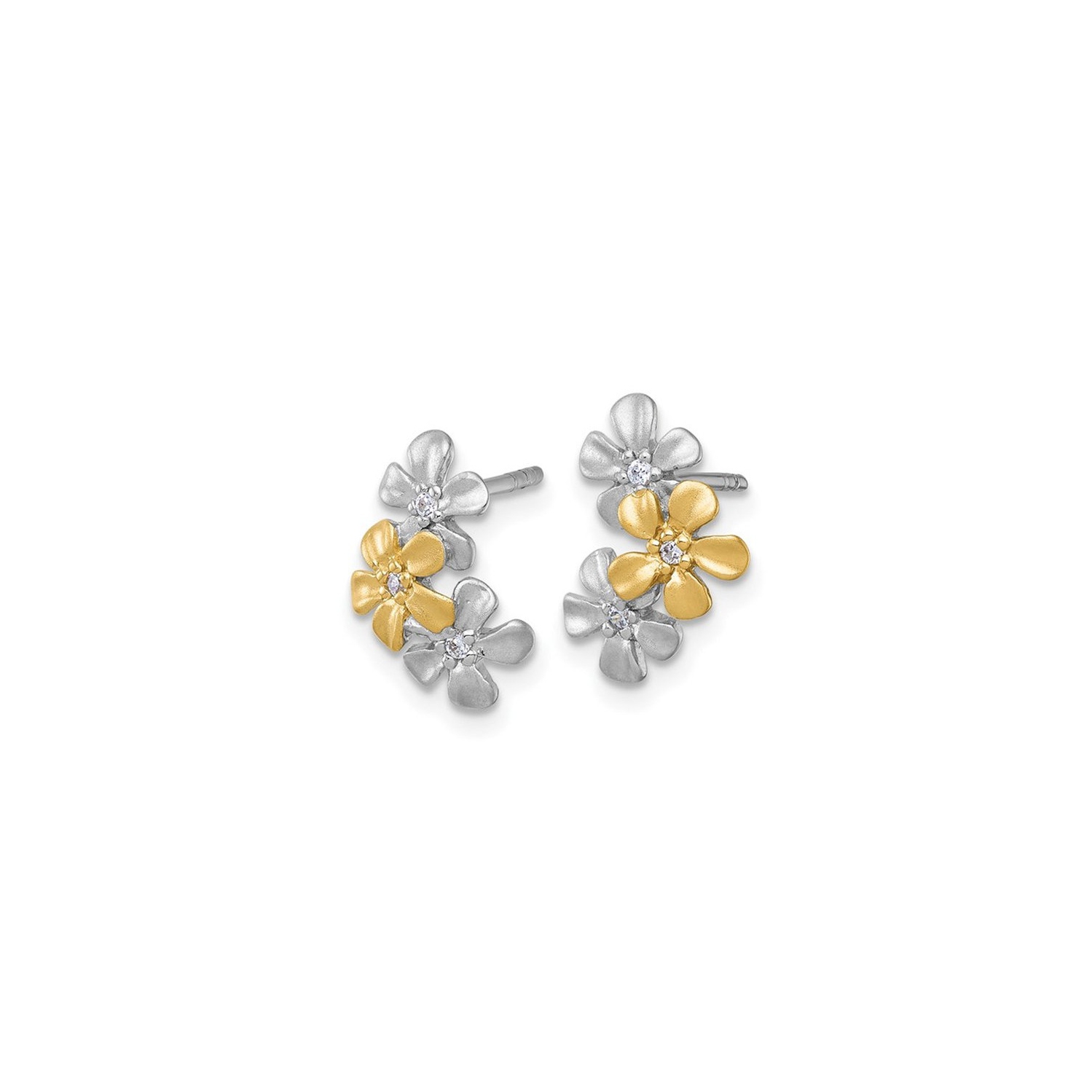 Yellow Plated Sterling Silver Three Flower Post Earrings