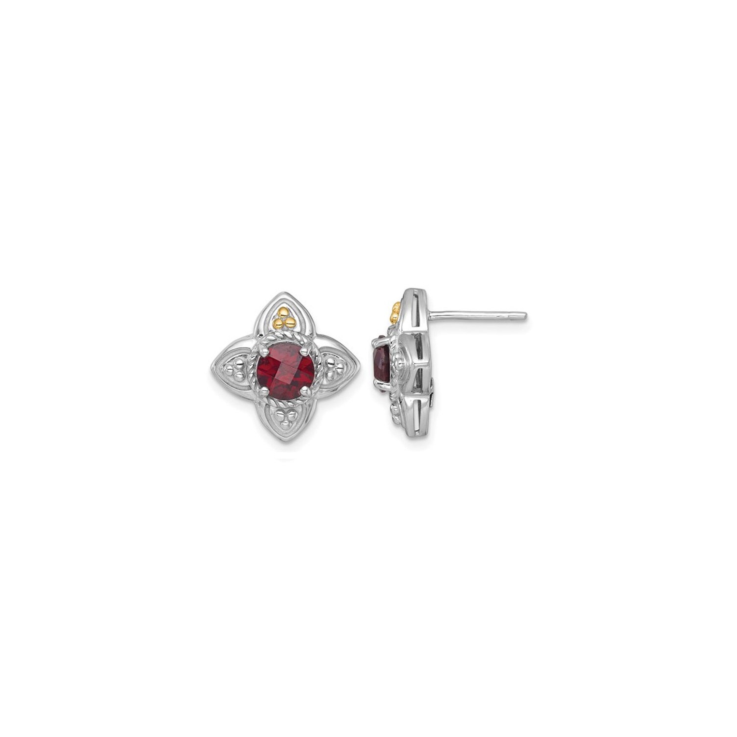 2.12 Carat Garnet Flower Post Earrings in Sterling Silver