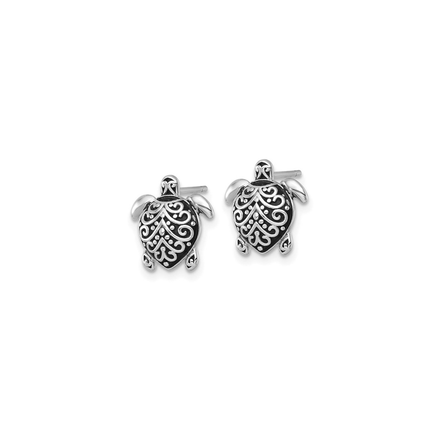 Sterling Silver Filigree Turtle Charm Post Earrings