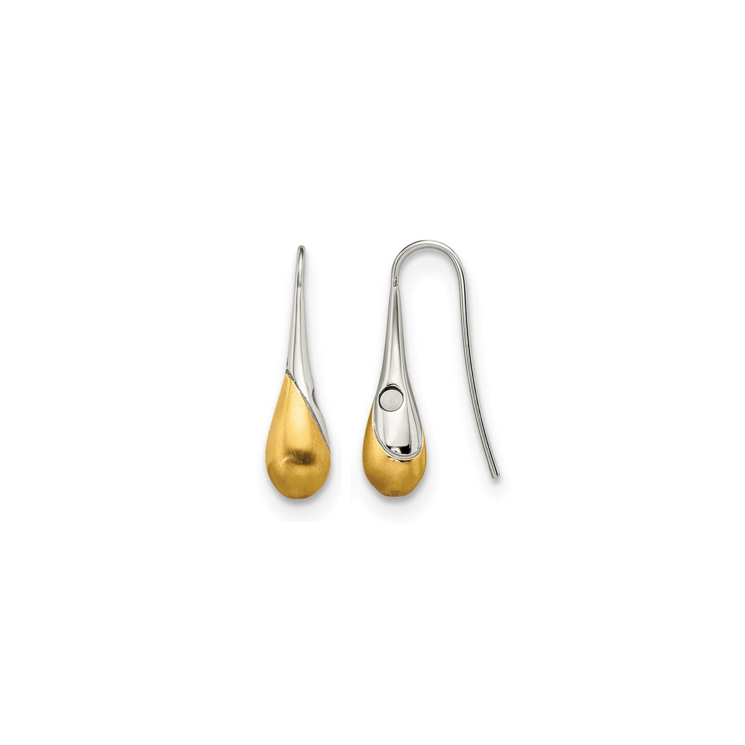 Stainless Steel Brushed and Polished Yellow Plated Drop Earrings
