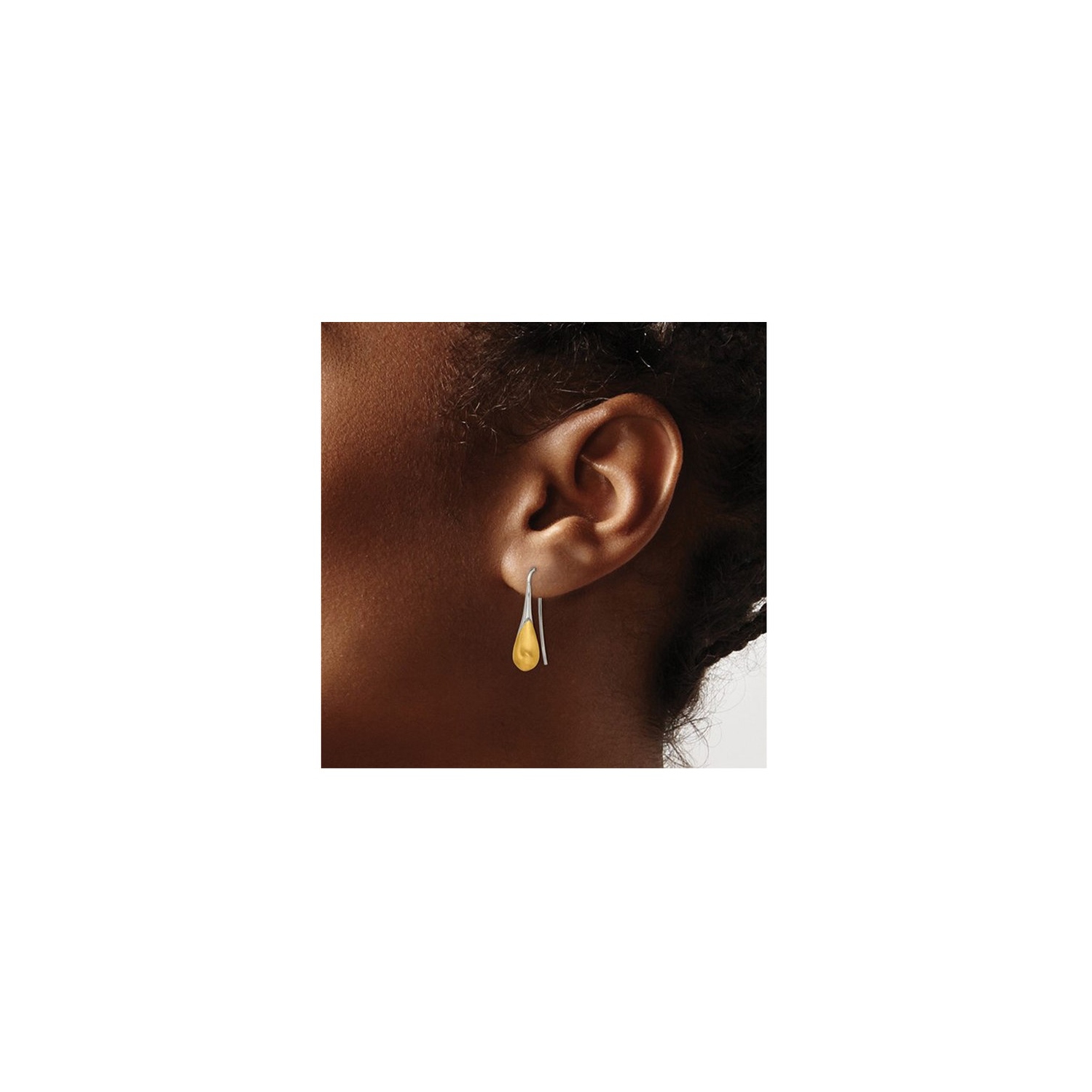 Stainless Steel Brushed and Polished Yellow Plated Drop Earrings