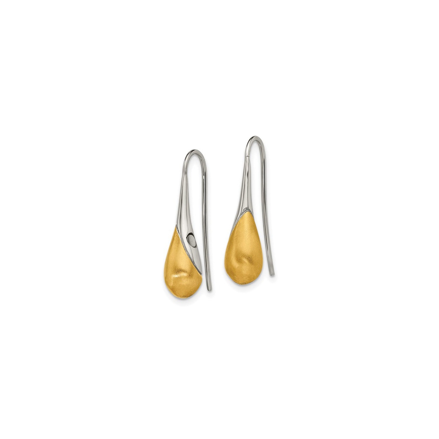 Stainless Steel Brushed and Polished Yellow Plated Drop Earrings