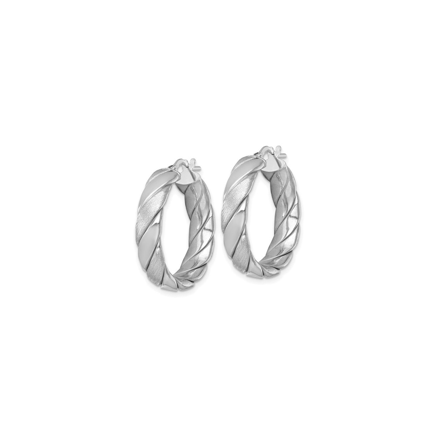 Sterling Silver Twisted Brushed and Polished Hoop Earrings 1 Inch