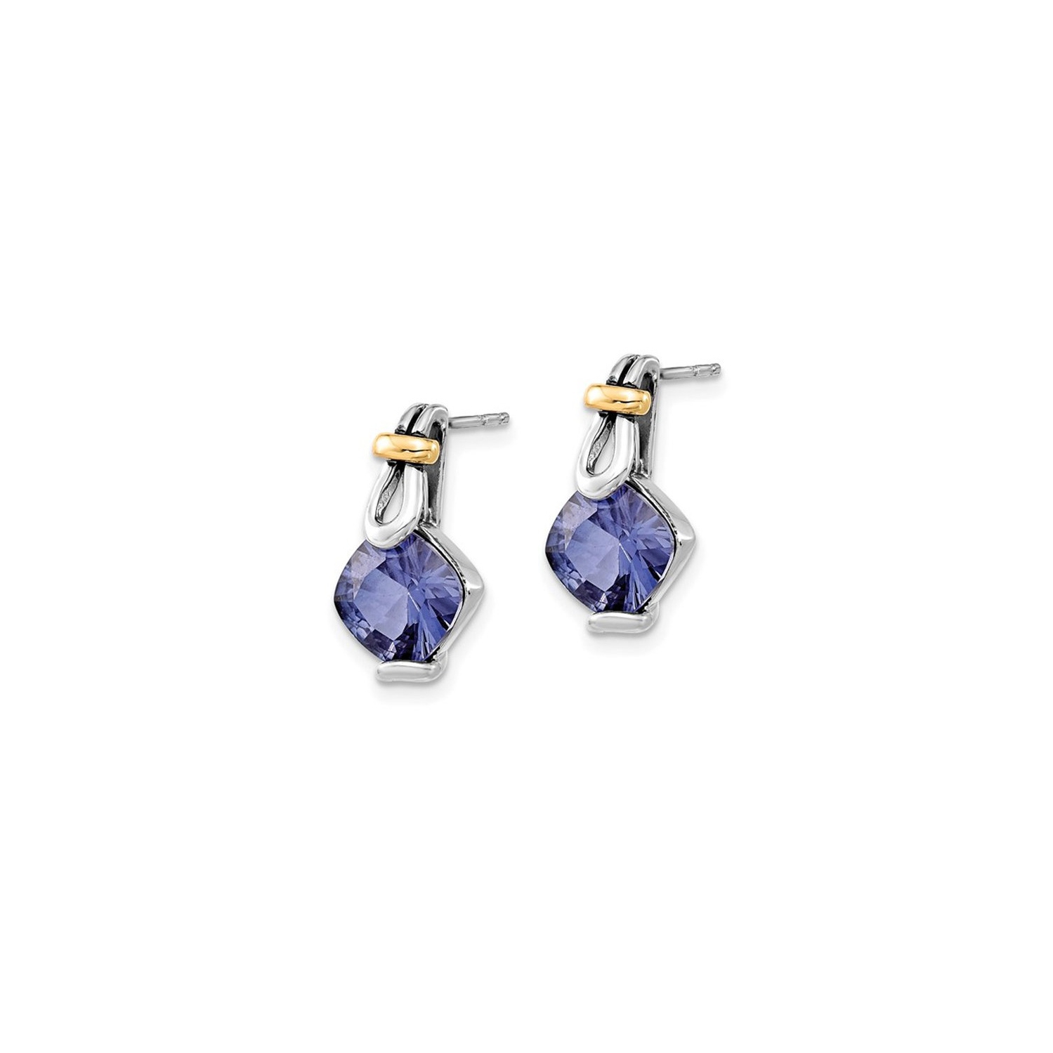 5.88 Carat Lab Created Blue Garnet Dangle Earrings in Sterling Silver with 14K Gold Accents
