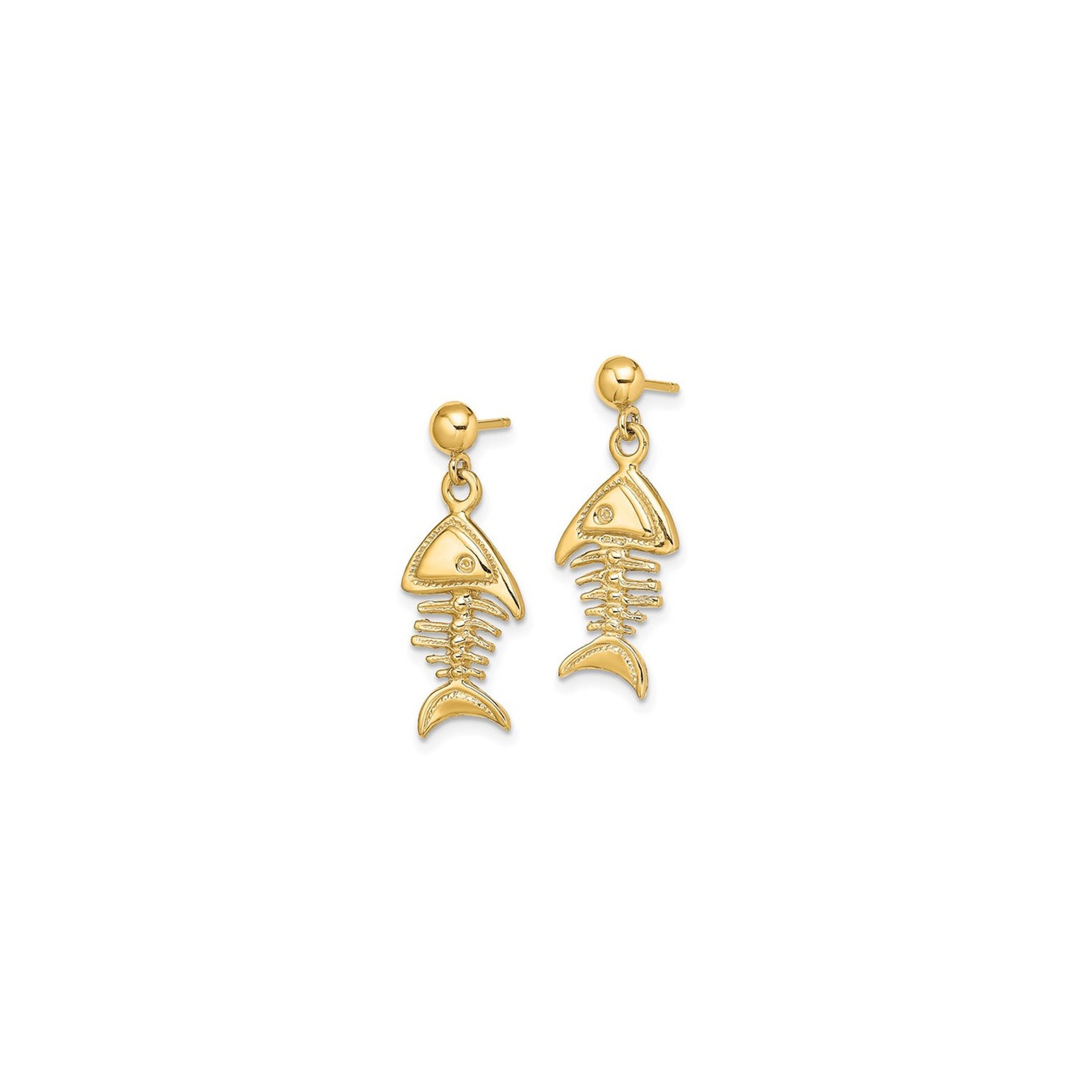 14K Yellow Gold Fishbone Dangle Charm Earrings
