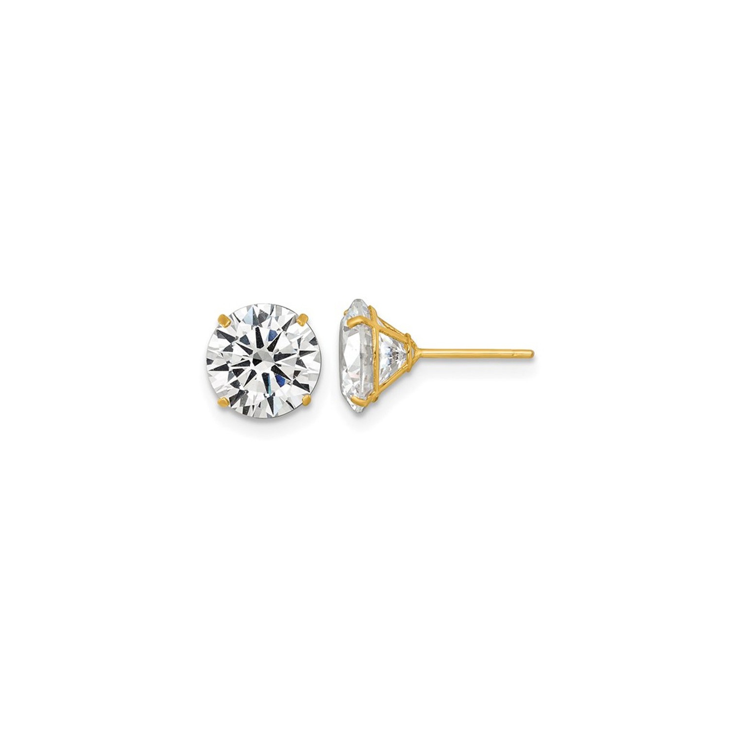 14K Yellow Gold Sythentic Cubic Zirconia Solitaire Earrings (8mm)