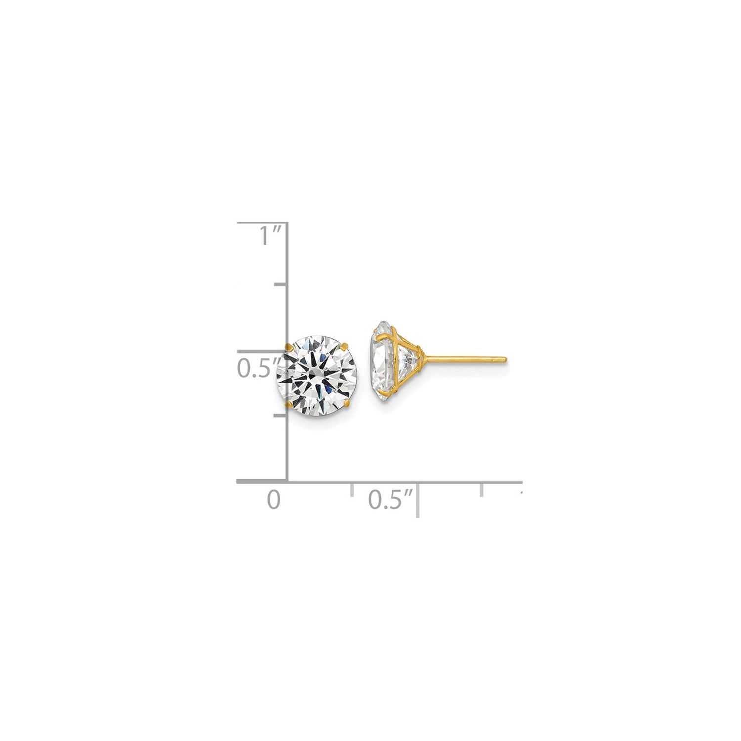 14K Yellow Gold Sythentic Cubic Zirconia Solitaire Earrings (8mm)