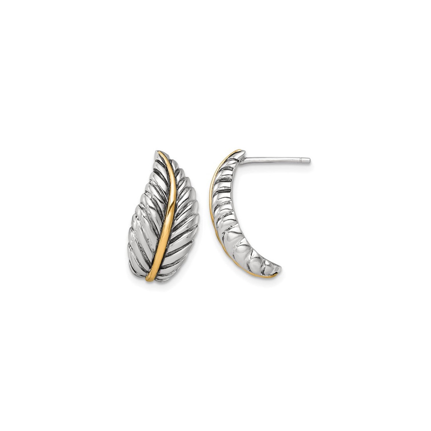 Sterling Silver Antiqued Feather Post Earrings