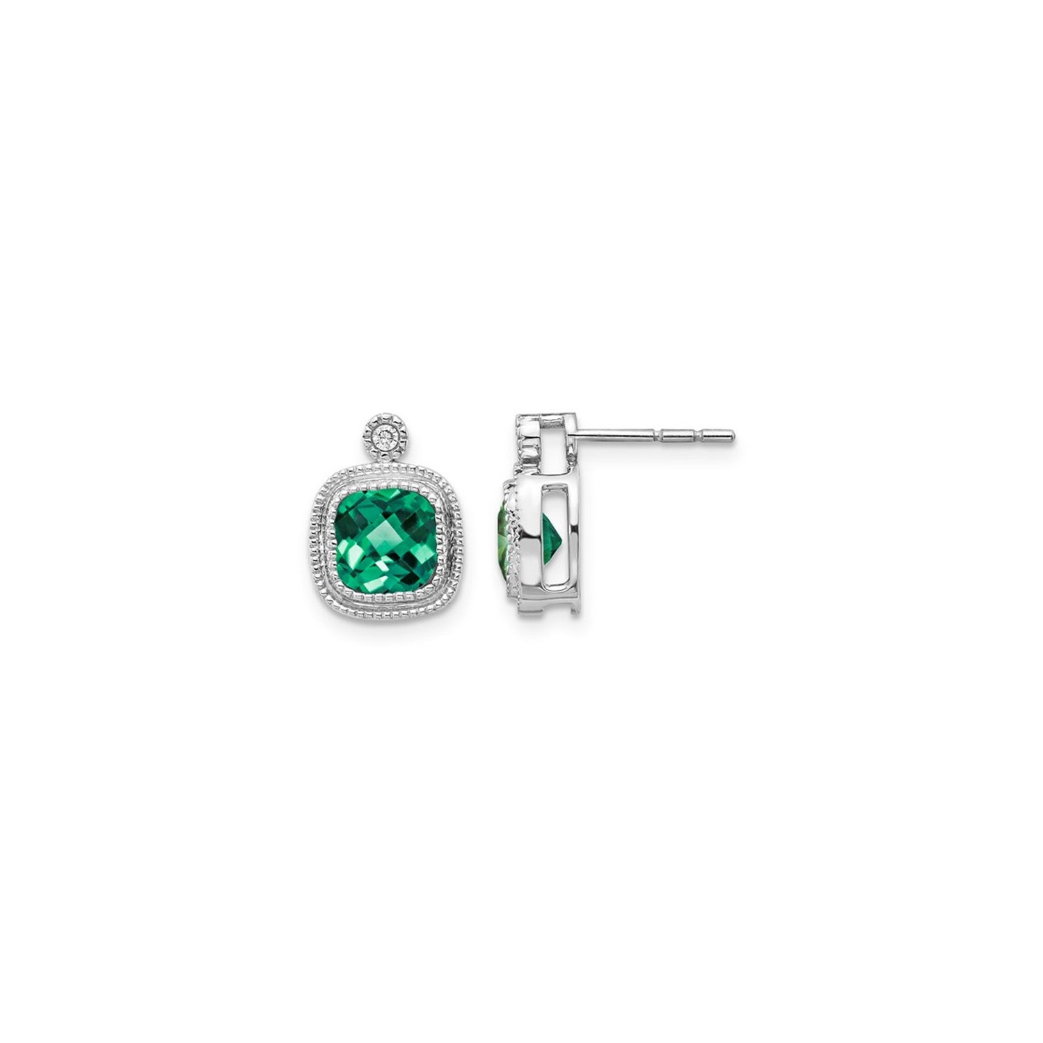 1.72 Carat Lab-Created Emerald Post Earrings in 10K White Gold
