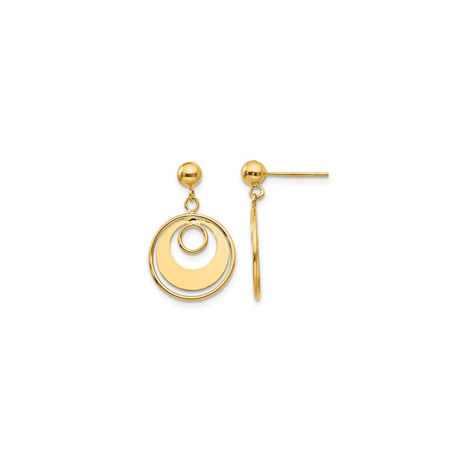 14K Yellow Gold Circle Dangle Earrings