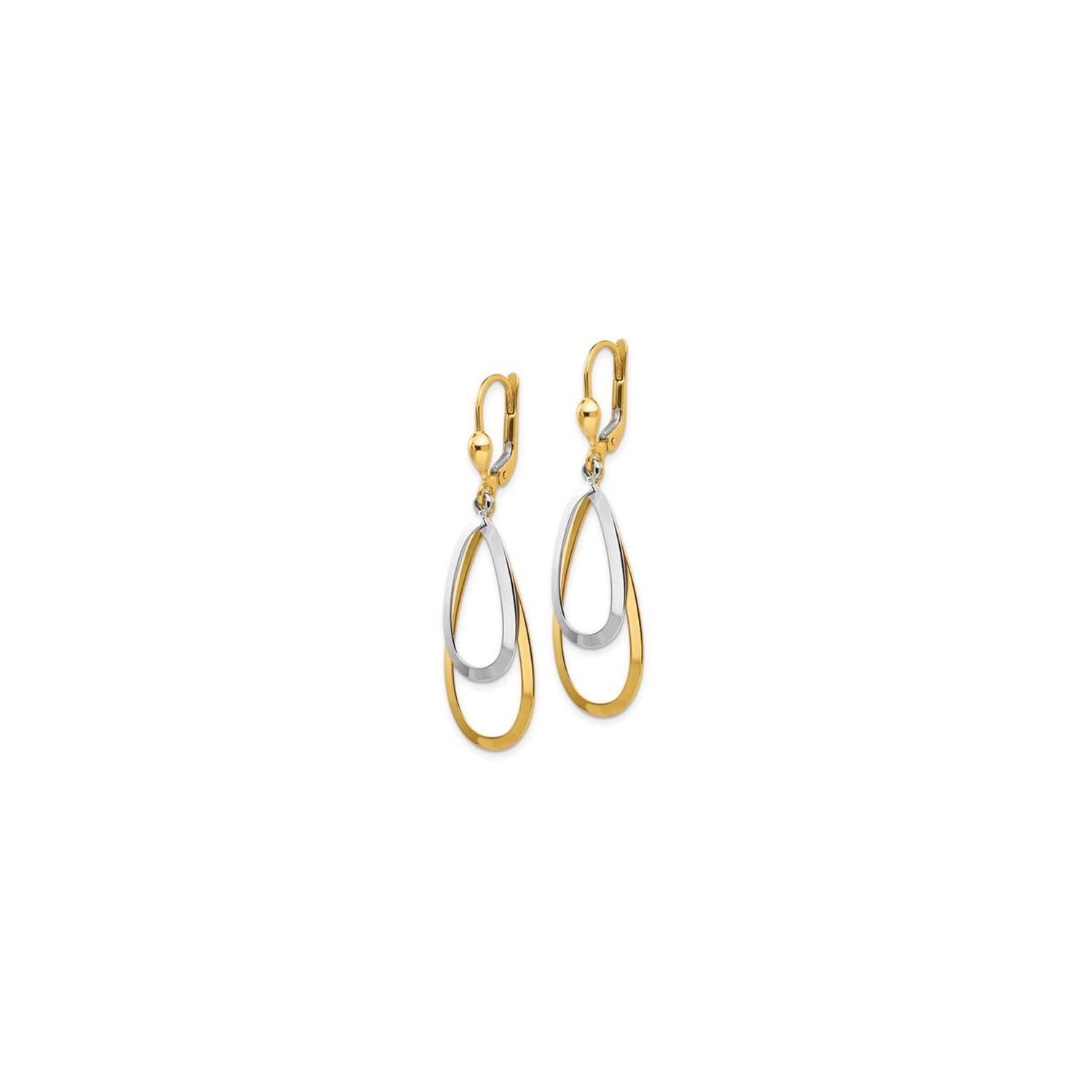 10K Yellow and White Gold Polished Leverback Dangle Drop Earrings