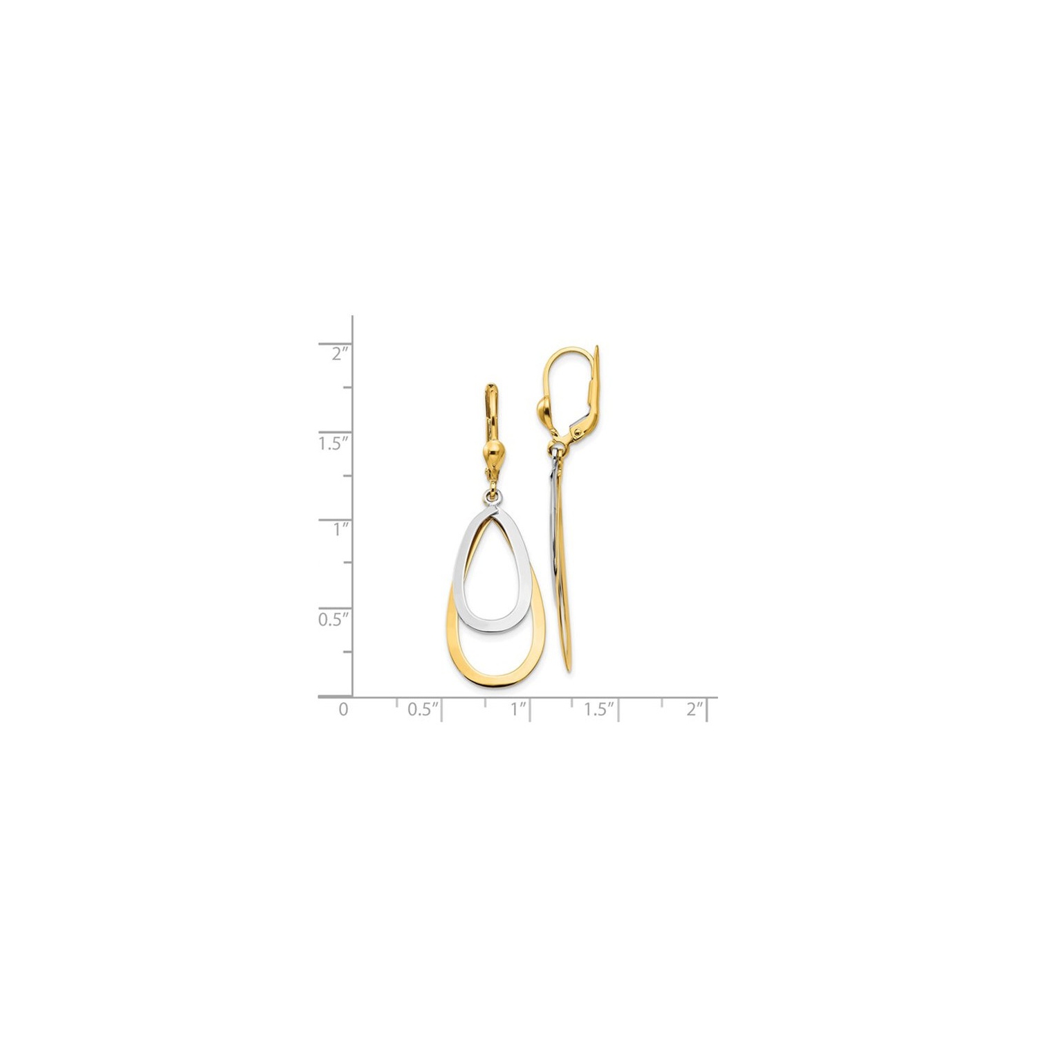 10K Yellow and White Gold Polished Leverback Dangle Drop Earrings